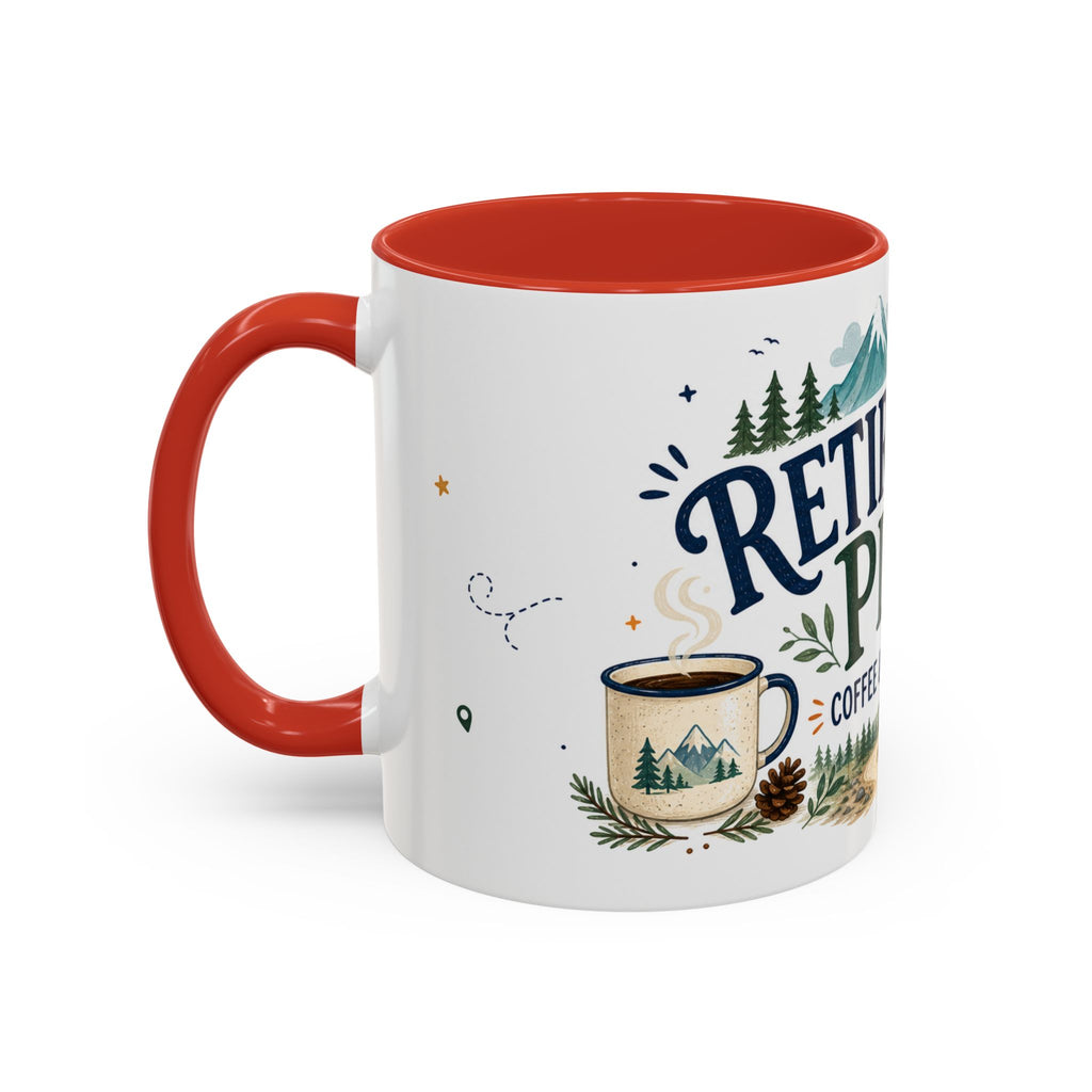 Retirement Plan Coffee And Adventures Mug | Travel Retirement Gift | Accent Color Ceramic 11oz 15oz
