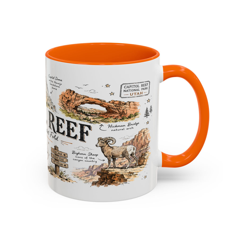 Capitol Reef National Park Coffee Mug | Utah Sandstone Canyon Hiking Gift | Accent Color Ceramic 11oz 15oz