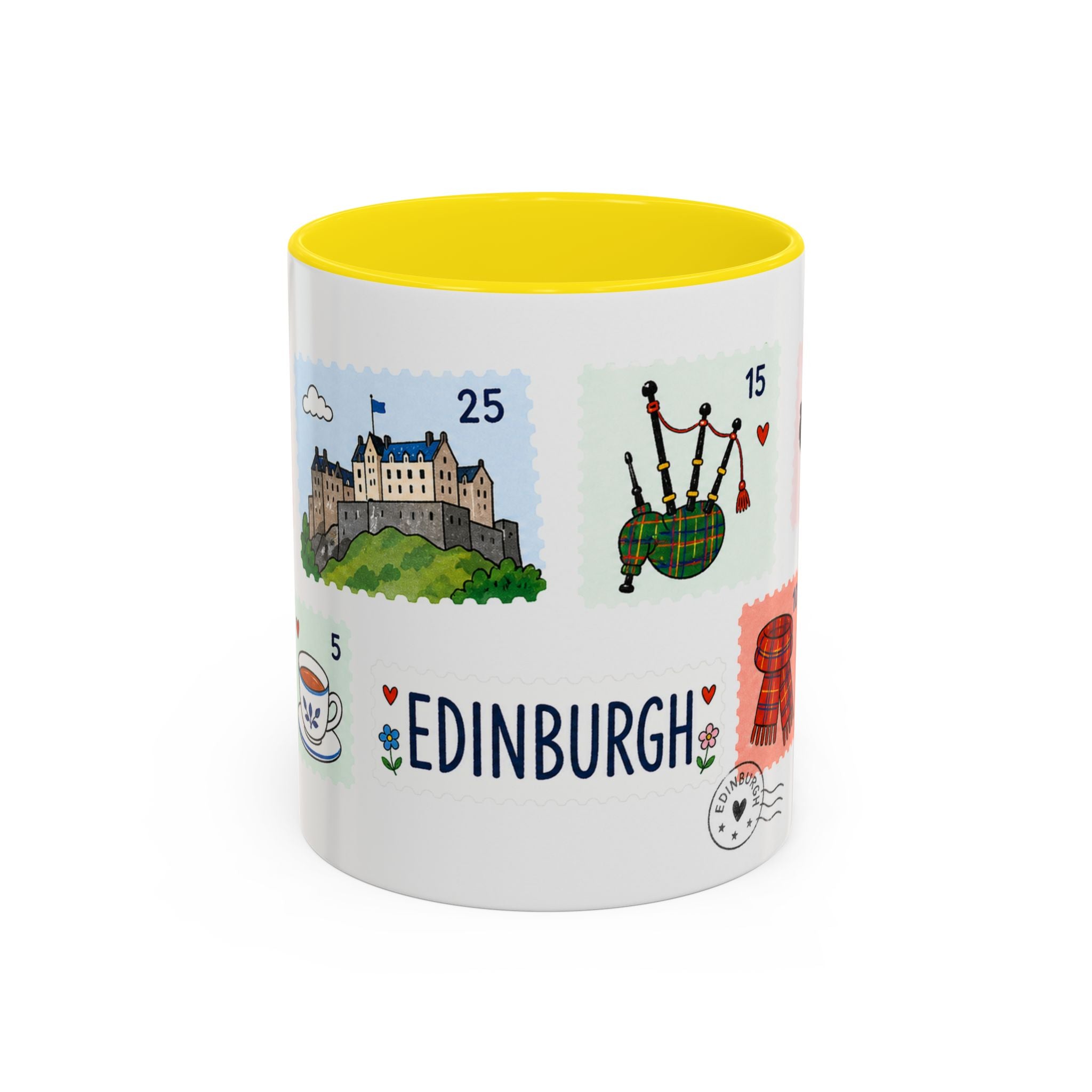 Edinburgh Coffee Mug | Postage Stamp Collage Mug | Travel Souvenir Accent Cup 11oz 15oz