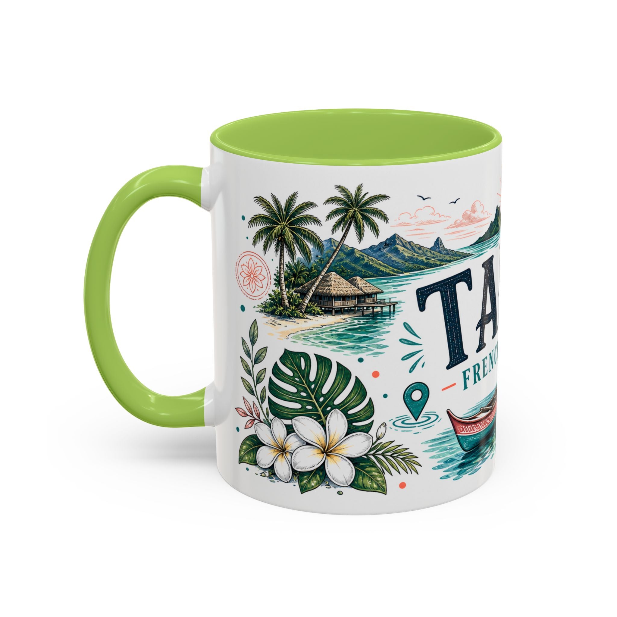 Tahiti Coffee Mug | Travel Destination Souvenir Gift | Accent Color Ceramic 11oz 15oz