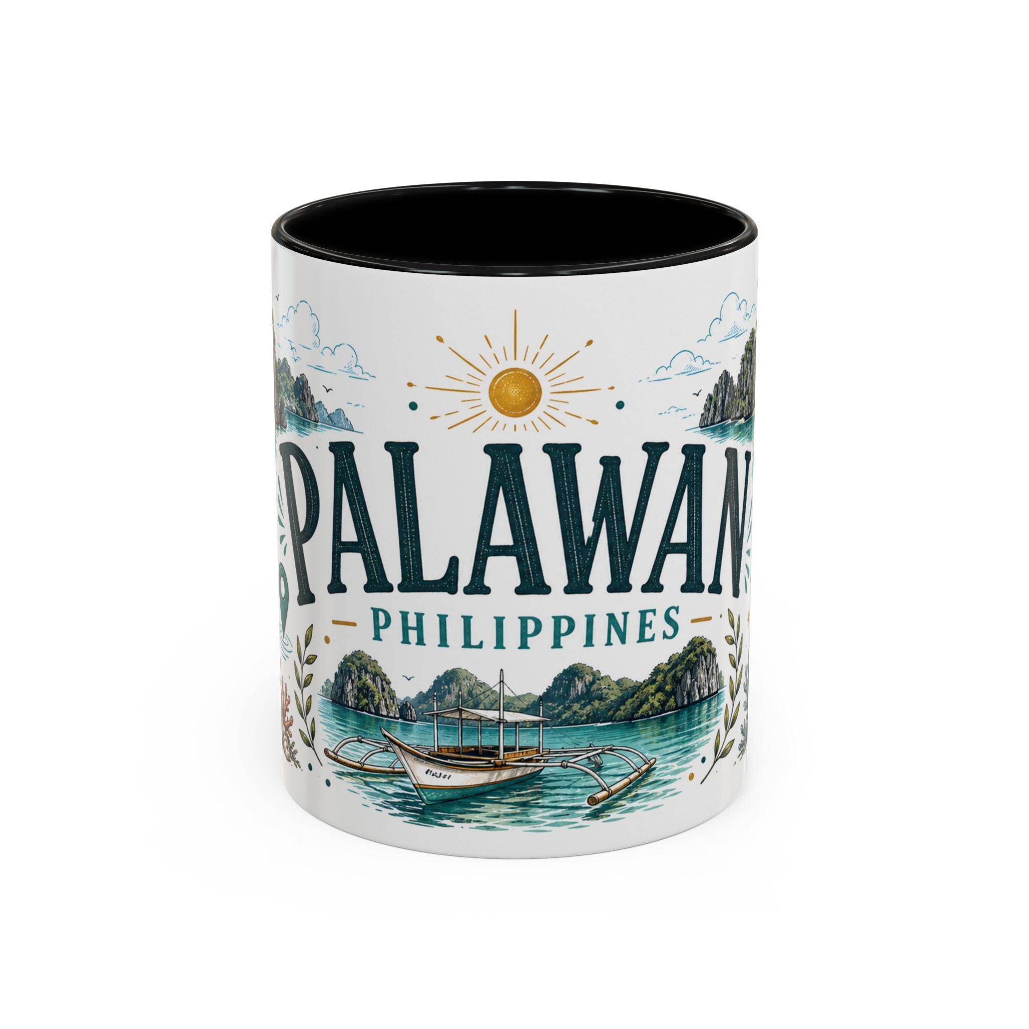 Palawan Coffee Mug | Travel Destination Souvenir Gift | Accent Color Ceramic 11oz 15oz