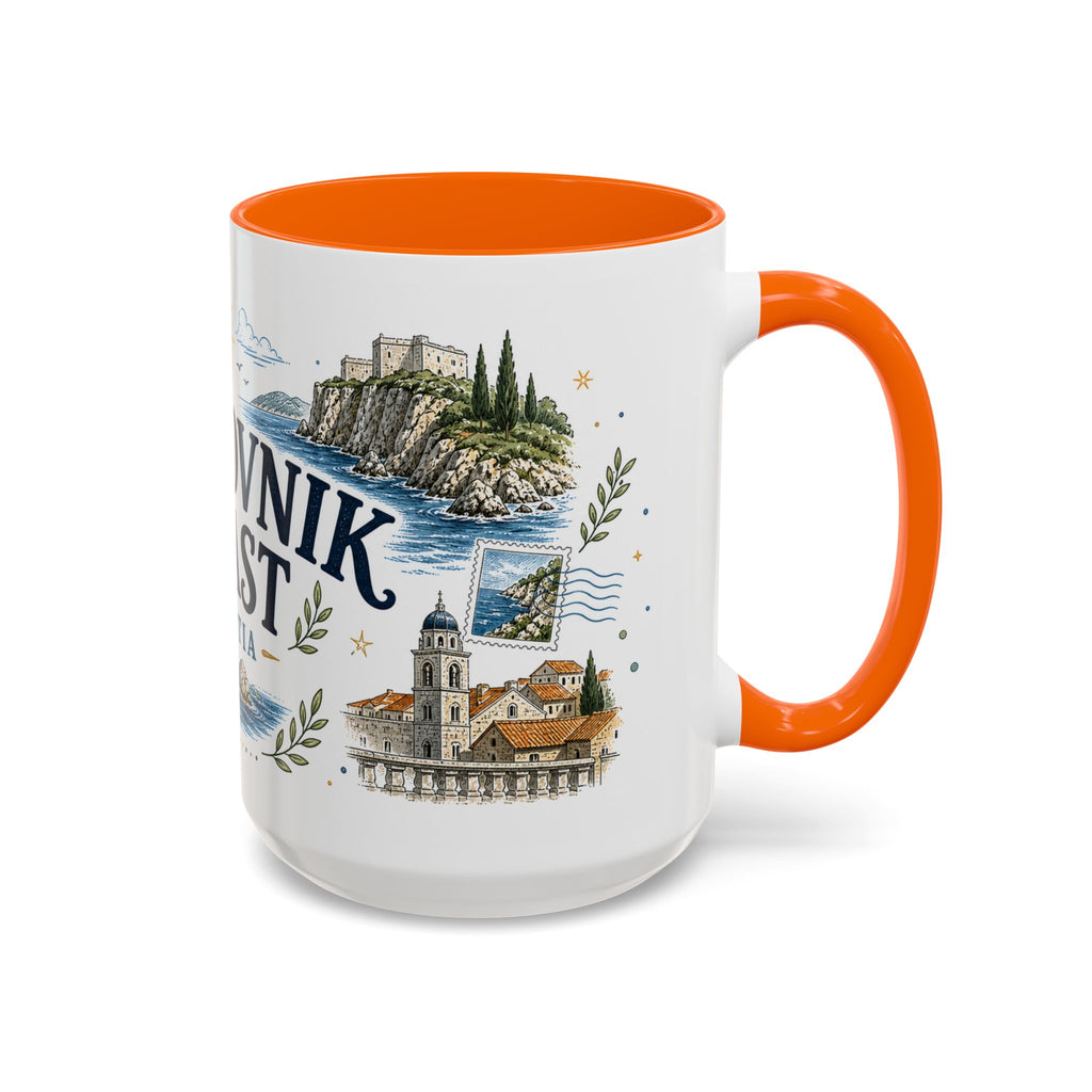 Dubrovnik Coast Coffee Mug | Travel Destination Souvenir Gift | Accent Color Ceramic 11oz 15oz