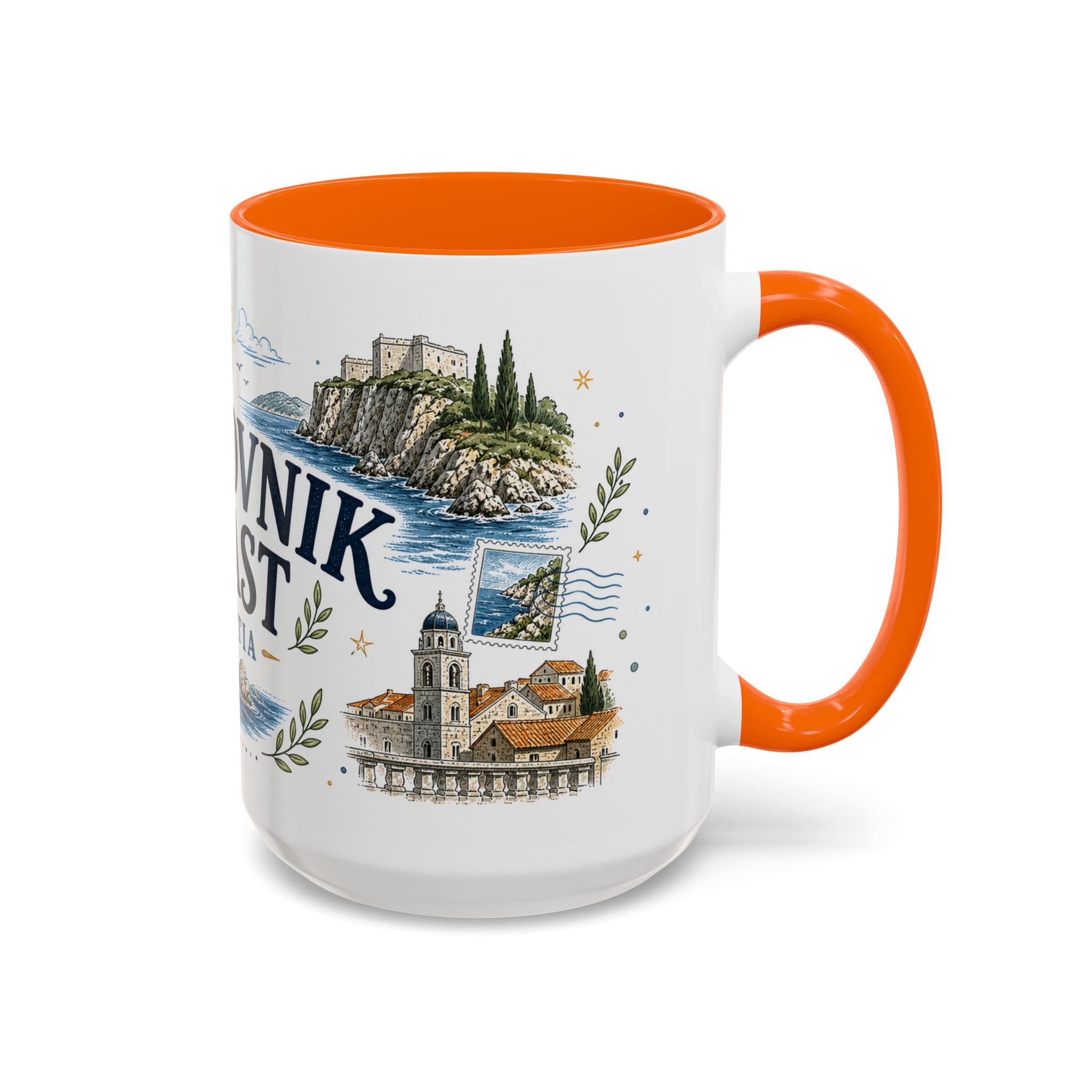 Dubrovnik Coast Coffee Mug | Travel Destination Souvenir Gift | Accent Color Ceramic 11oz 15oz