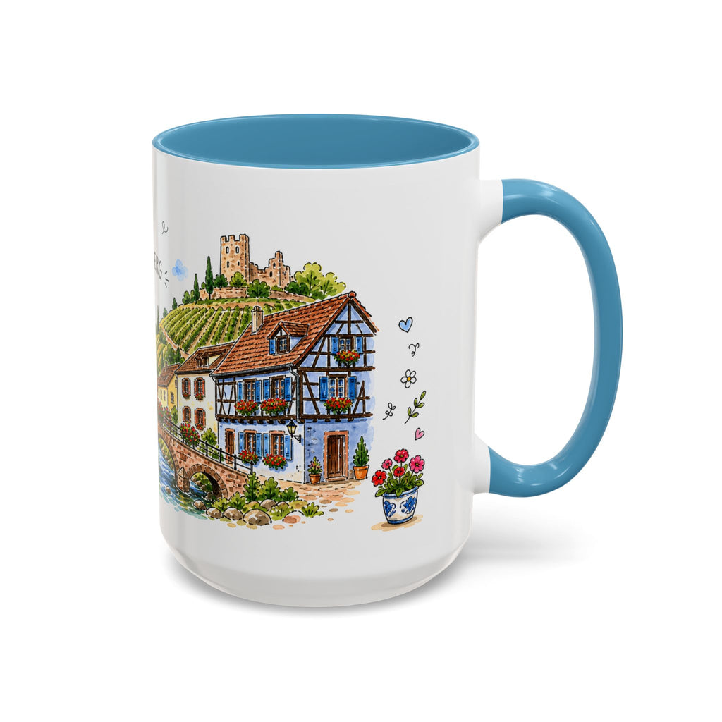 Kaysersberg Illustrated Travel Mug | France Souvenir Accent Coffee Mug | 11oz 15oz Ceramic Cup