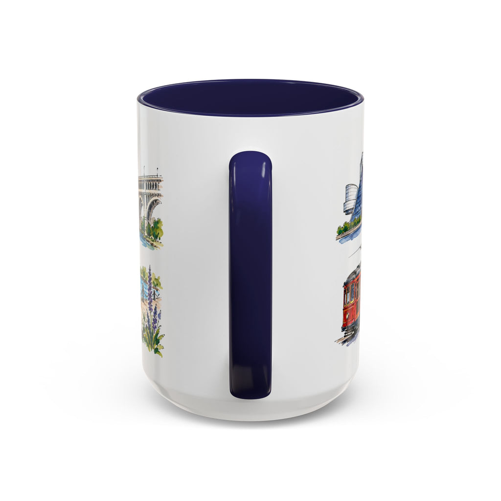 Cleveland Illustrated Travel Mug | City Souvenir Accent Coffee Mug | 11oz 15oz Ceramic Cup