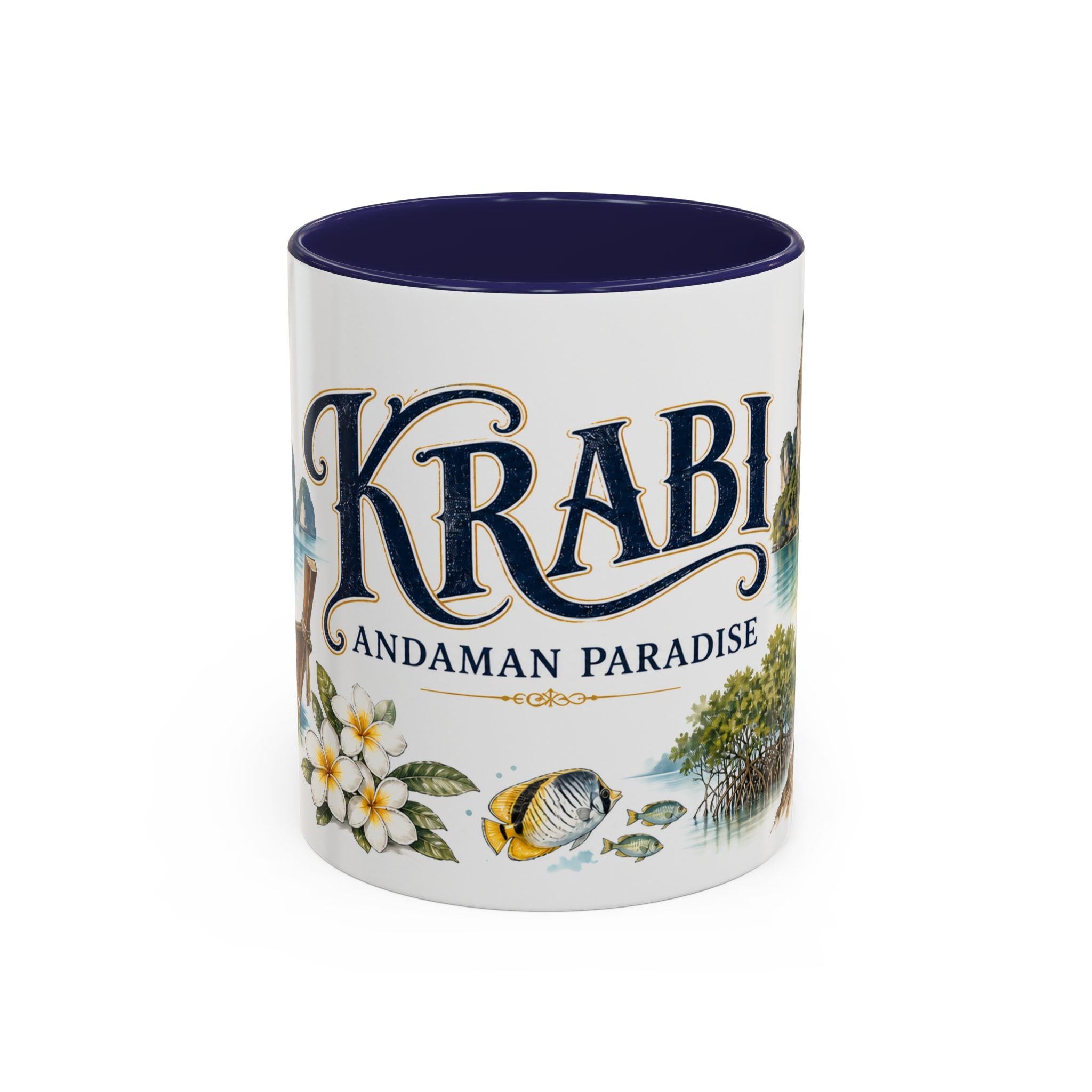 Krabi Coffee Mug | Thailand Travel Souvenir | Vintage Illustrated City Gift | 11 oz 15 oz Accent Mug