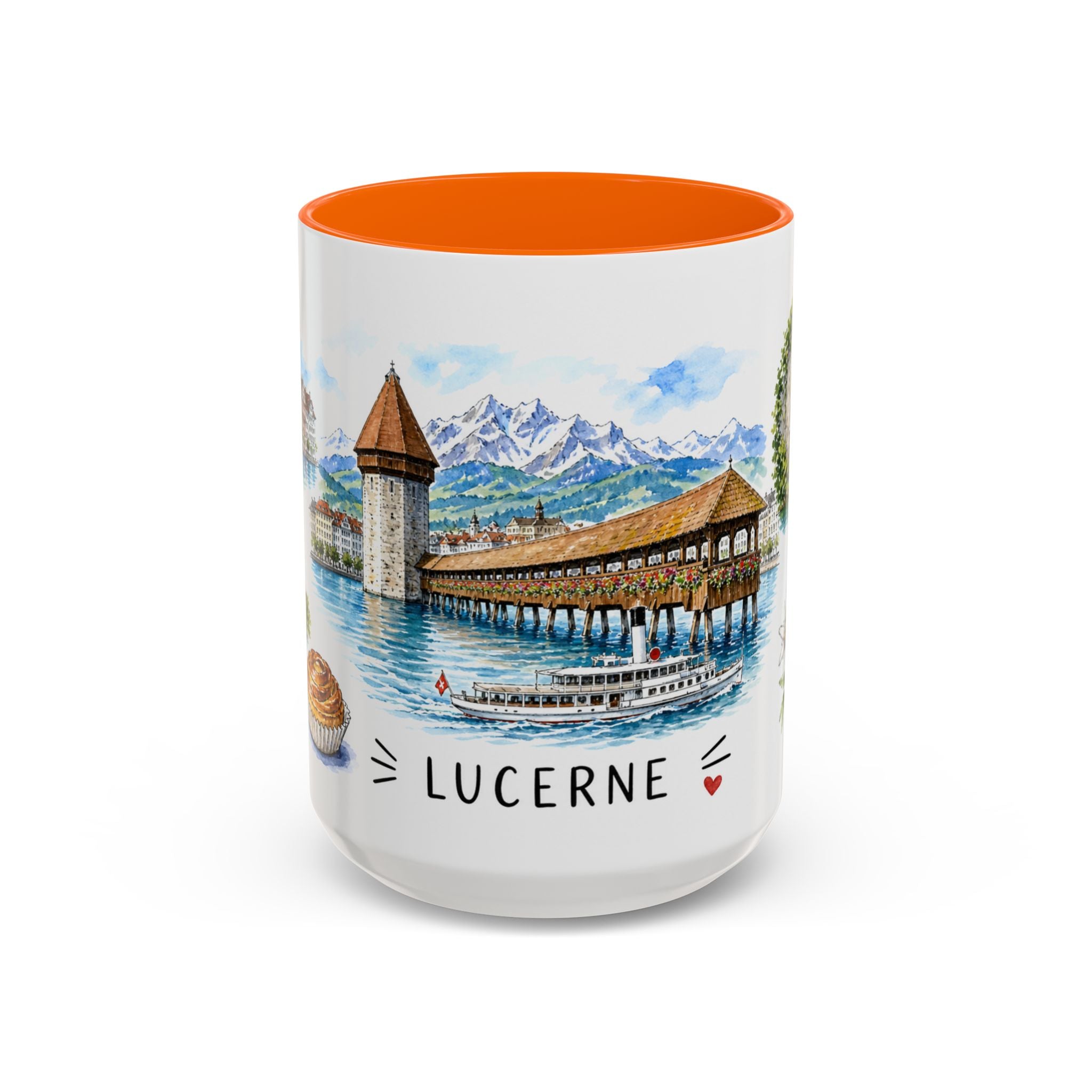 Lucerne Illustrated Travel Mug | City Souvenir Accent Coffee Mug | 11oz 15oz Ceramic Cup