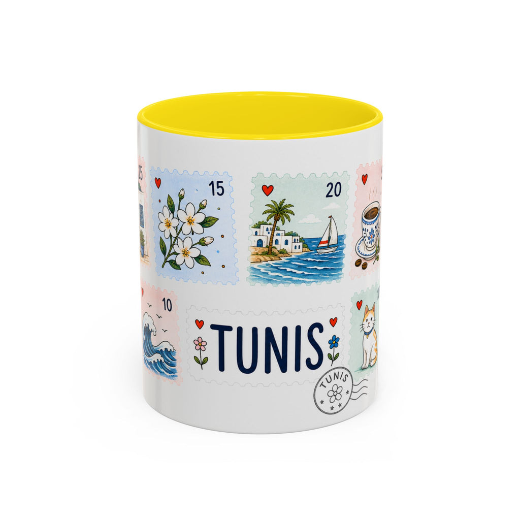 Tunis Coffee Mug | Postage Stamp Collage Mug | Travel Souvenir Accent Cup 11oz 15oz