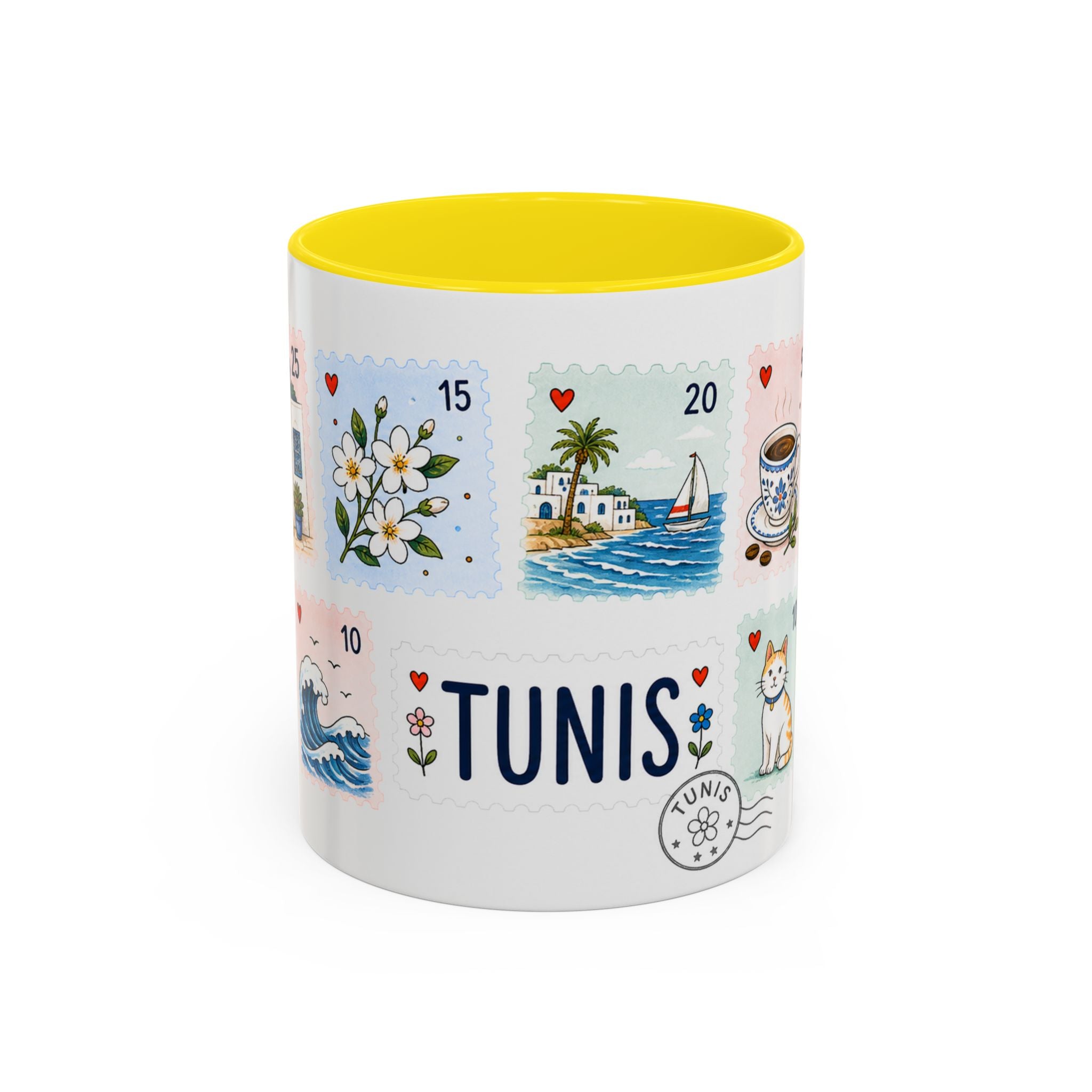 Tunis Coffee Mug | Postage Stamp Collage Mug | Travel Souvenir Accent Cup 11oz 15oz