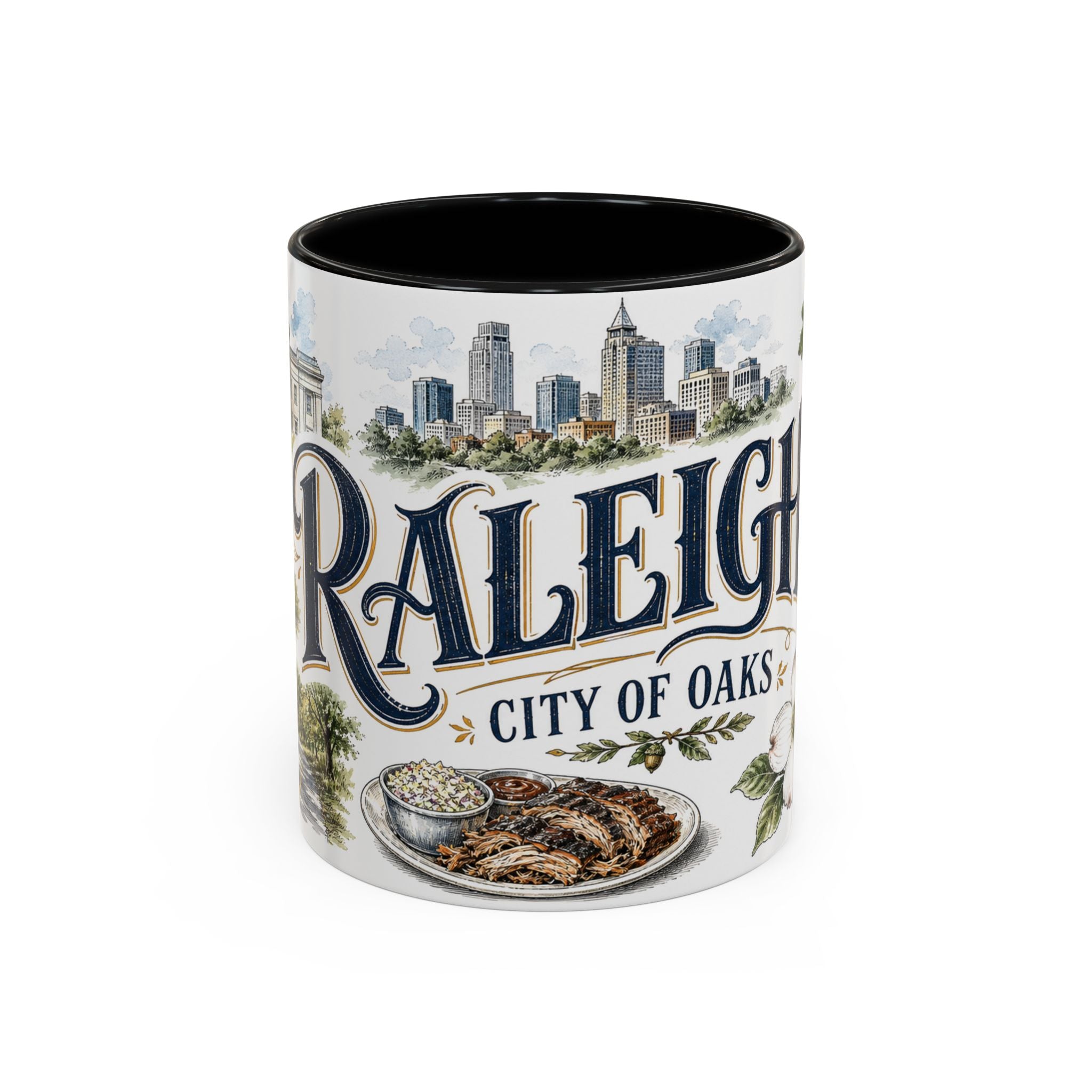 Raleigh Coffee Mug | United States Travel Souvenir | Vintage Illustrated City Gift | 11 oz 15 oz Accent Mug