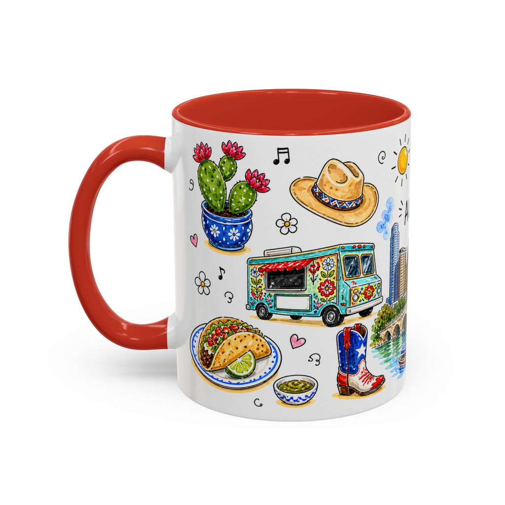Austin Illustrated Travel Mug | City Souvenir Accent Coffee Mug | 11oz 15oz Ceramic Cup