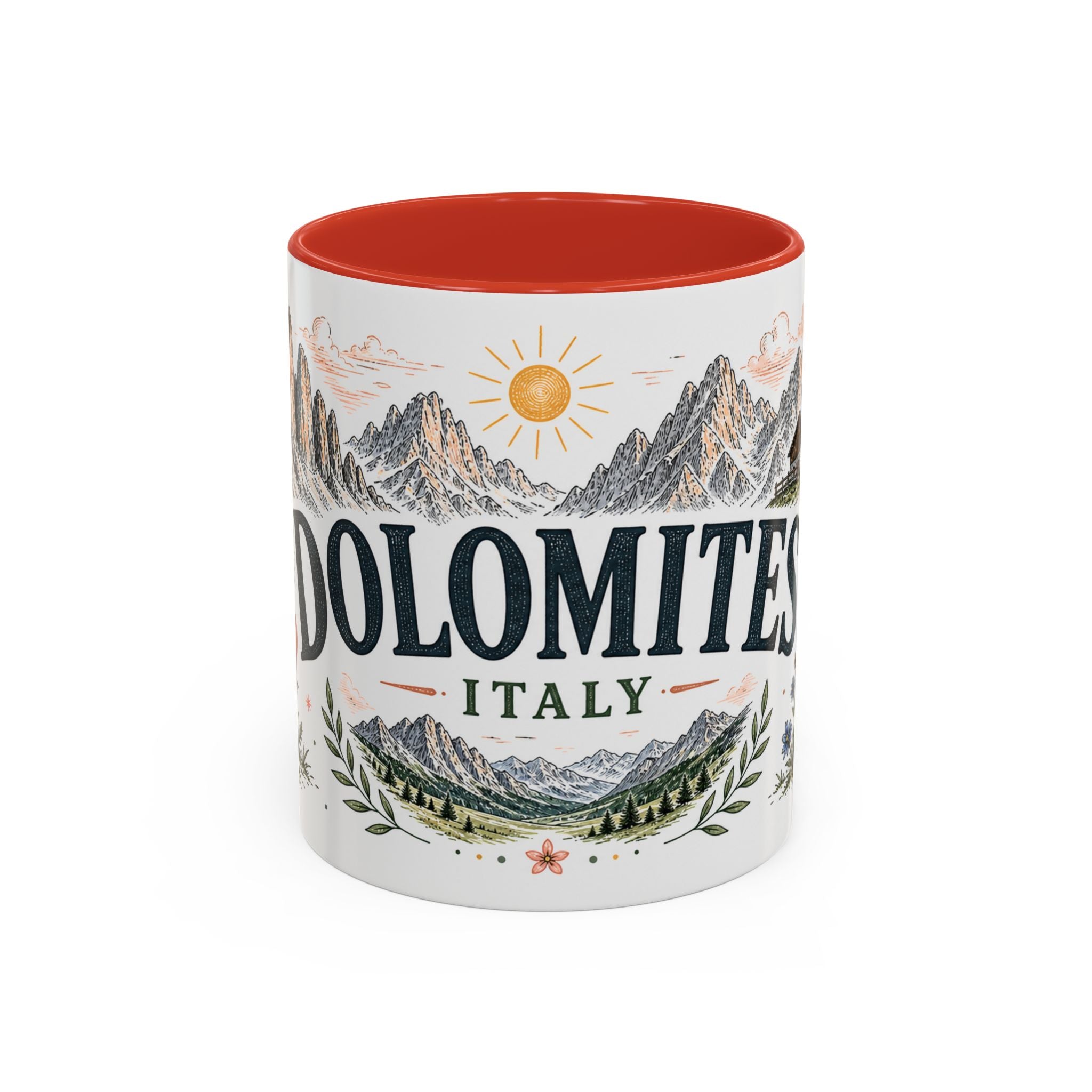 Dolomites Coffee Mug | Travel Destination Souvenir Gift | Accent Color Ceramic 11oz 15oz