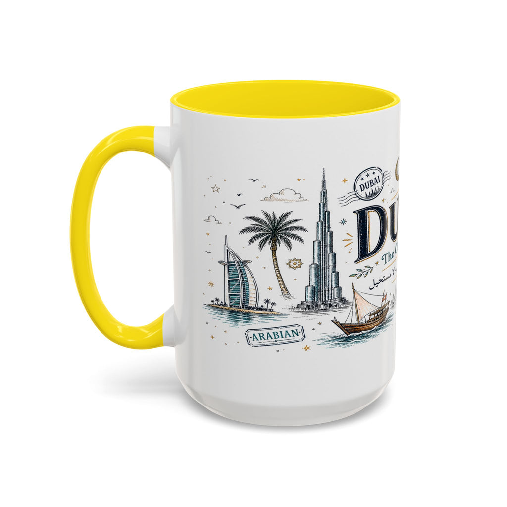 Dubai Coffee Mug | UAE Souvenir Travel Gift | Accent Color Ceramic 11oz 15oz