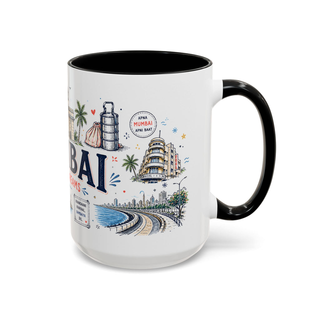 Mumbai Coffee Mug | India Souvenir Travel Gift | Accent Color Ceramic 11oz 15oz
