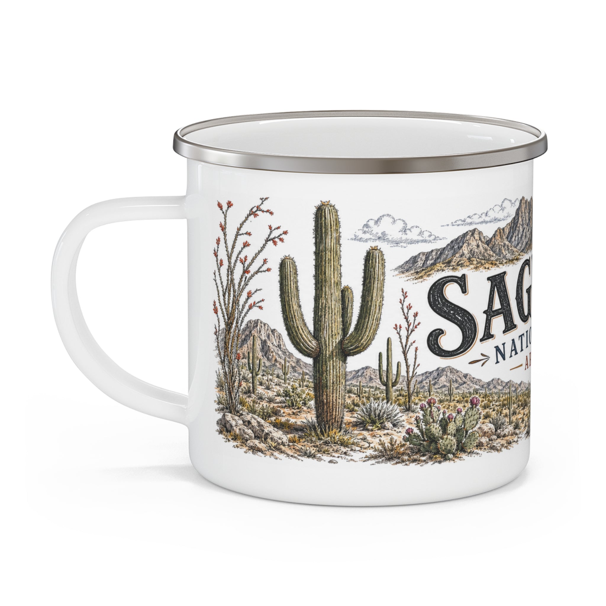 Saguaro National Park Vintage Enamel Camping Mug | 12oz National Park Hiking Gift