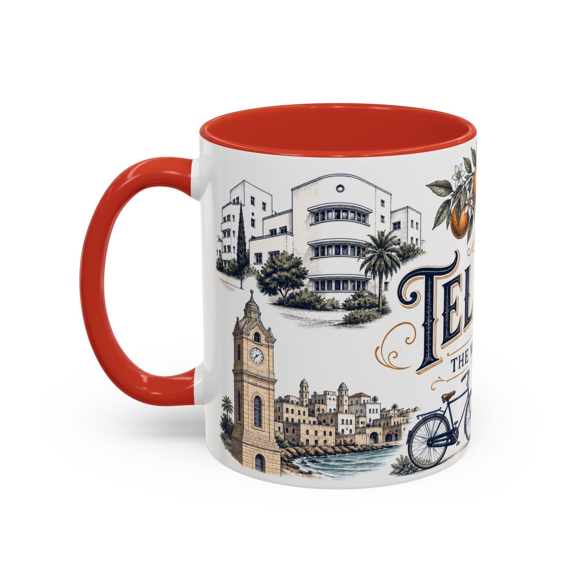 Tel Aviv Coffee Mug | Israel Travel Souvenir | Vintage Illustrated City Gift | 11 oz 15 oz Accent Mug