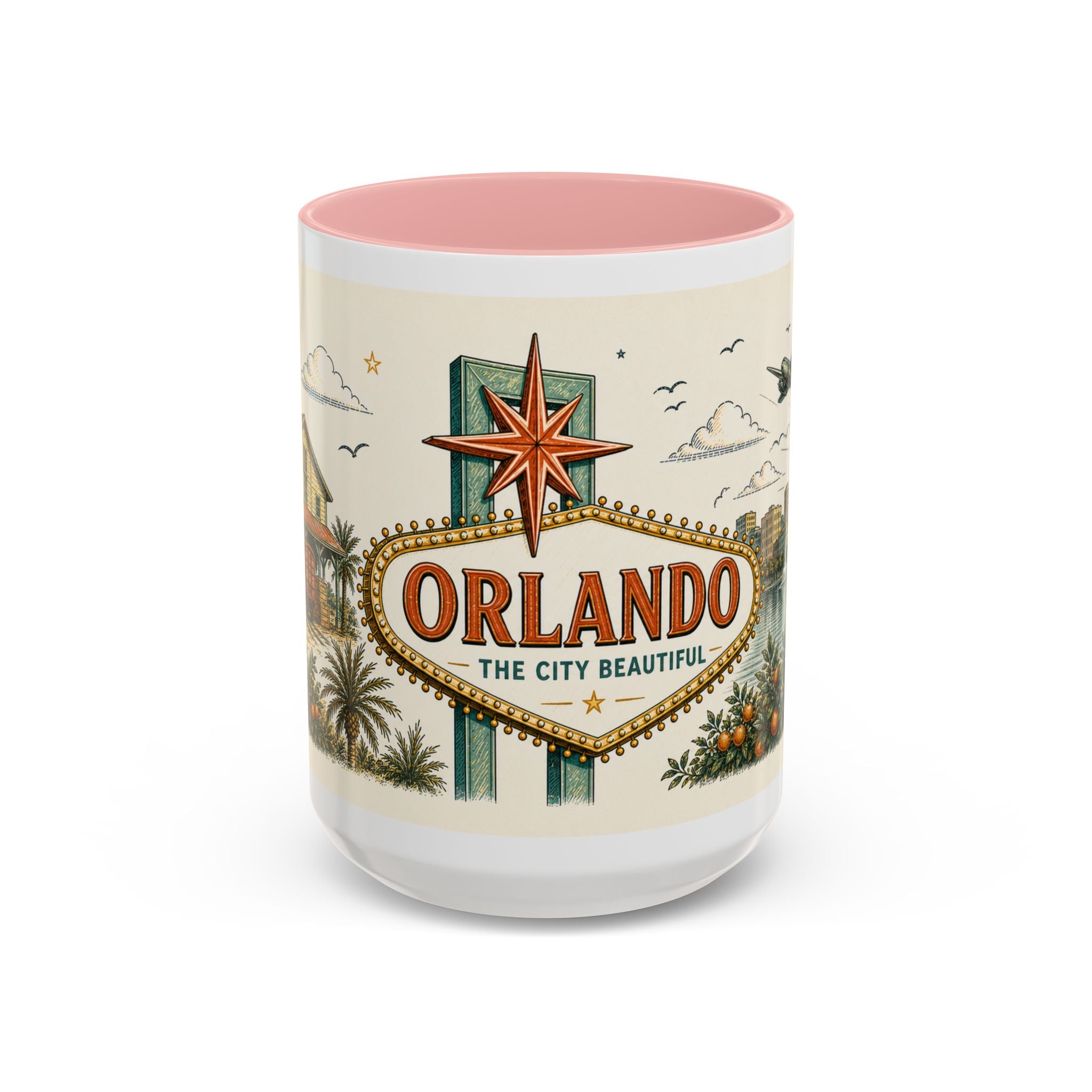 Orlando Coffee Mug | United States Travel Souvenir | Vintage Illustrated City Gift | 11 oz 15 oz Accent Mug