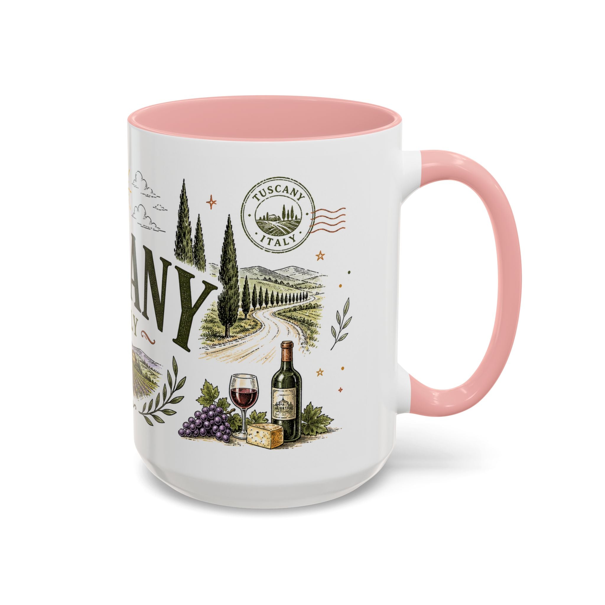 Tuscany Coffee Mug | Travel Destination Souvenir Gift | Accent Color Ceramic 11oz 15oz
