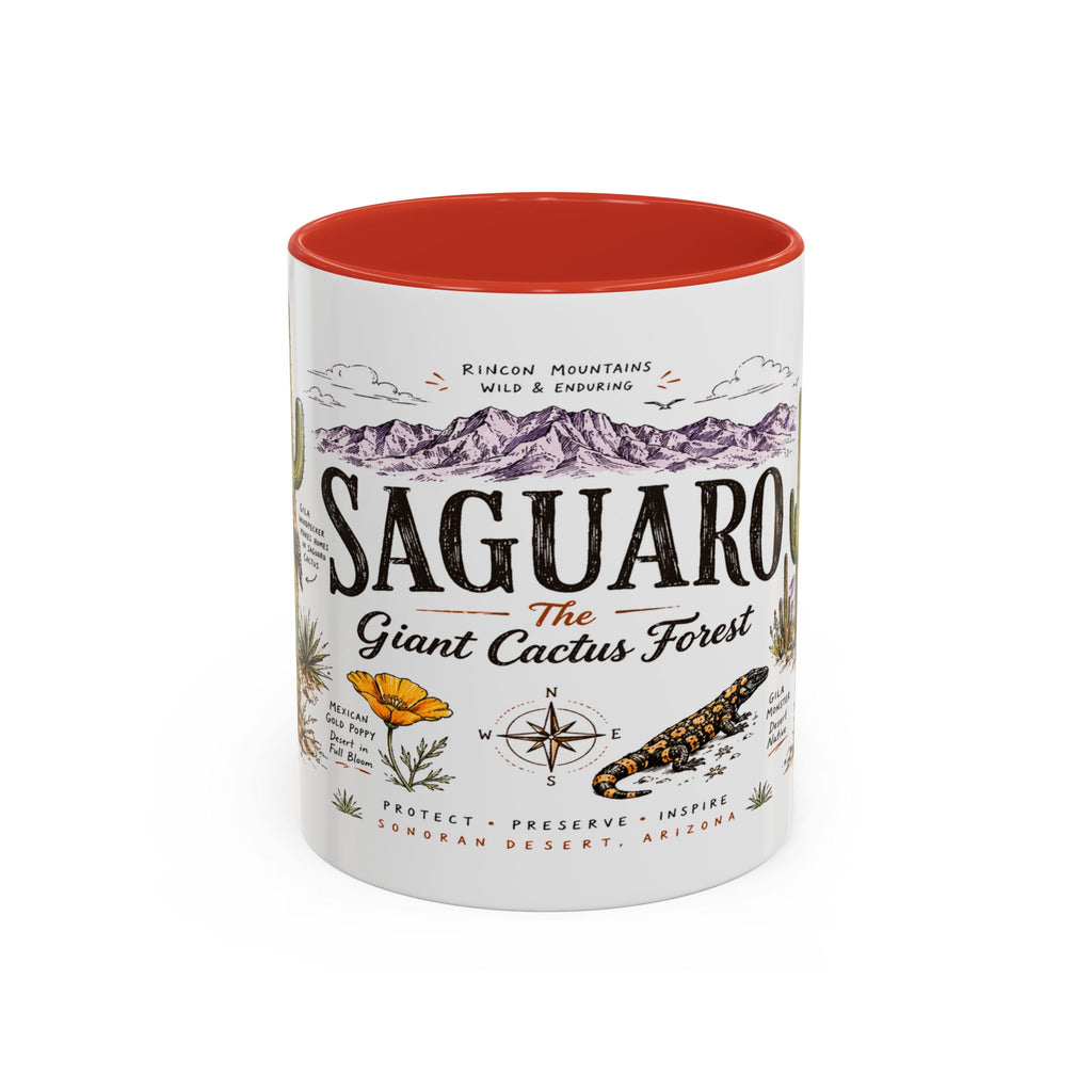 Saguaro National Park Coffee Mug | Arizona Desert Cactus Sunset Gift | Accent Color Ceramic 11oz 15oz