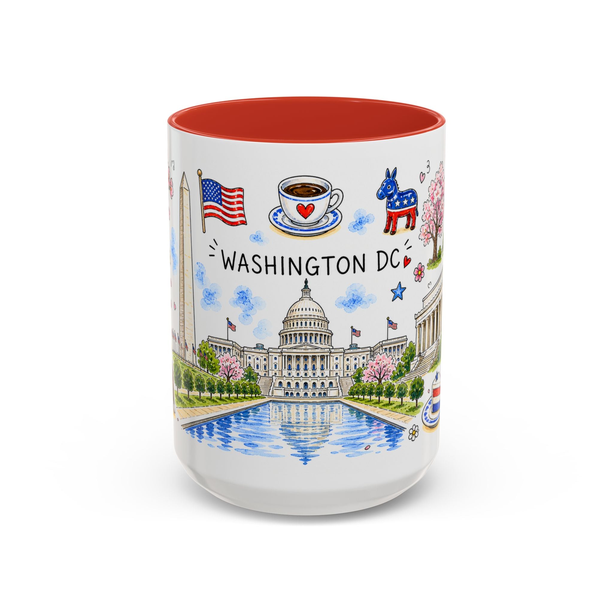 Washington DC Illustrated Travel Mug | City Souvenir Accent Coffee Mug | 11oz 15oz Ceramic Cup