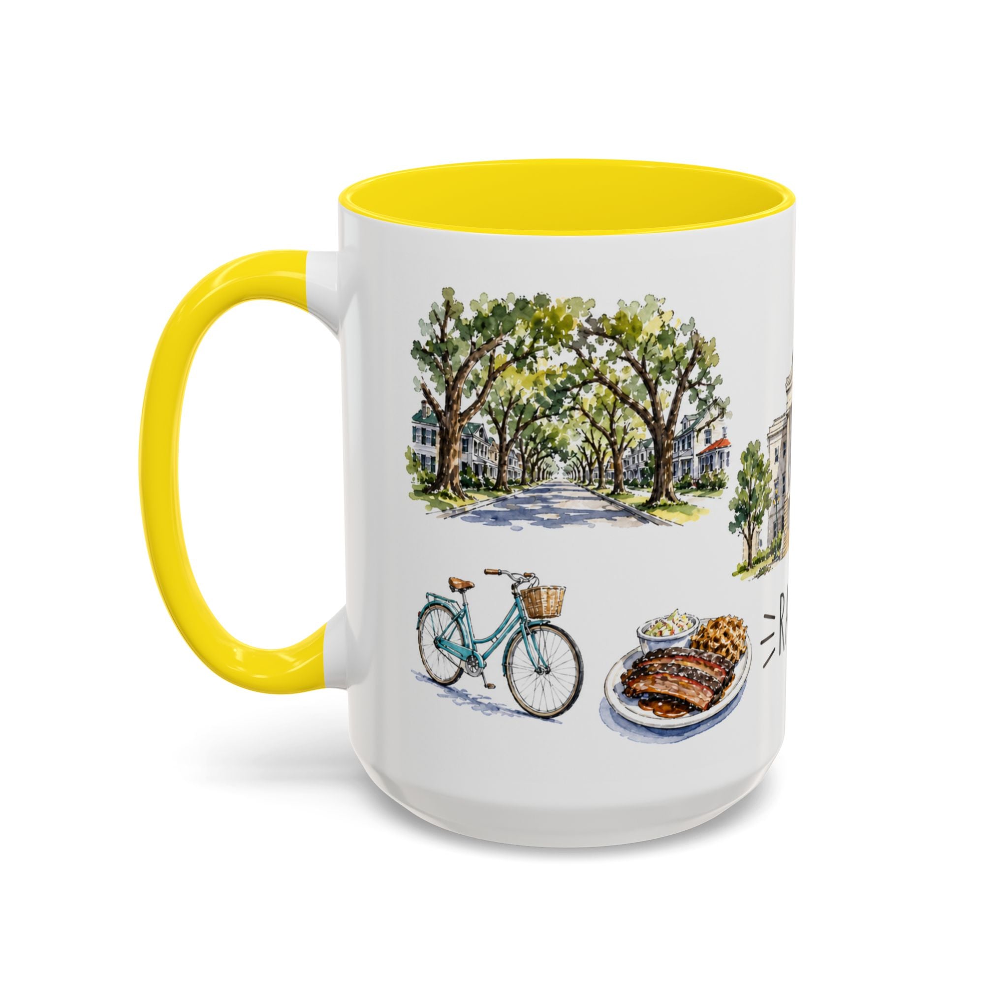 Raleigh Illustrated Travel Mug | City Souvenir Accent Coffee Mug | 11oz 15oz Ceramic Cup