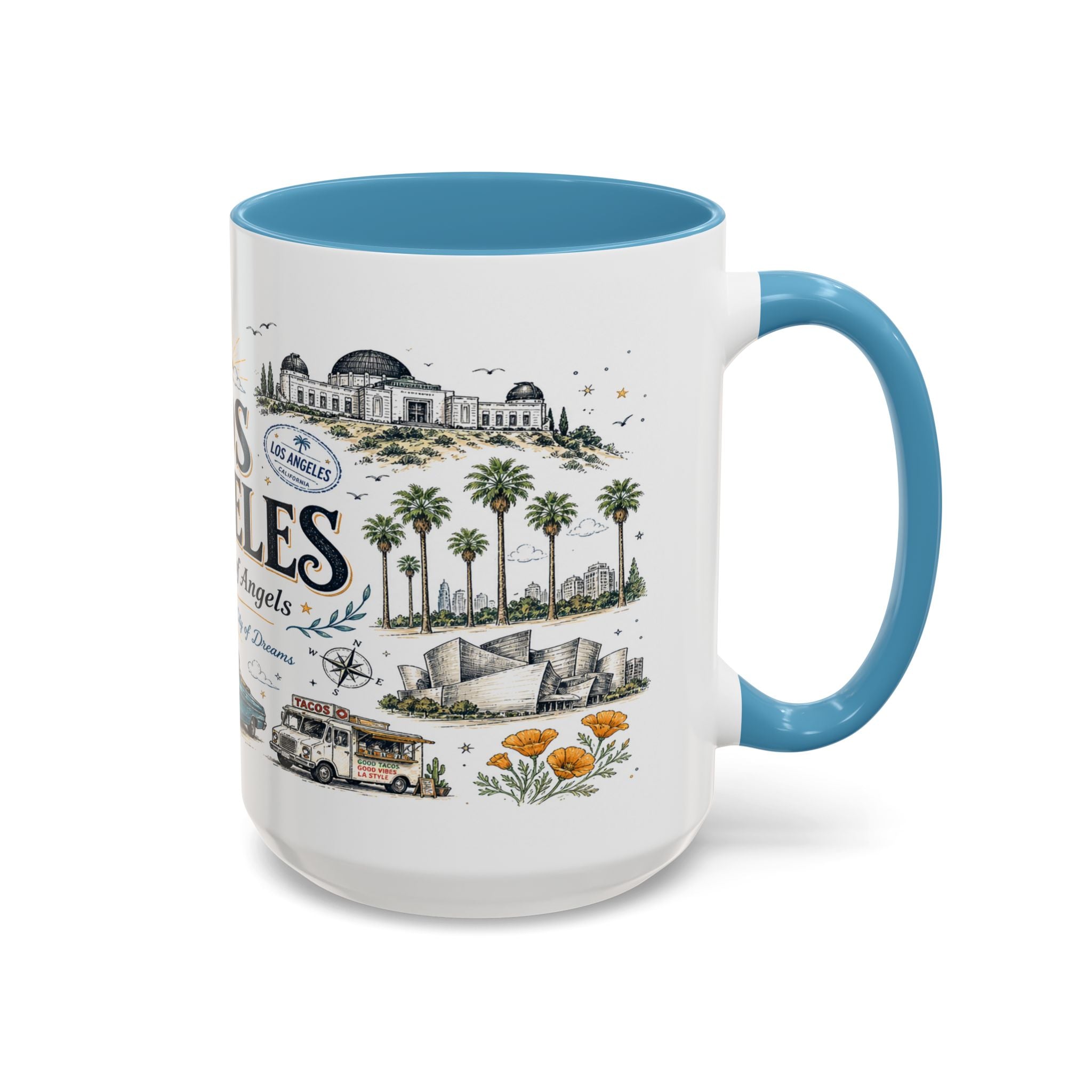 Los Angeles Coffee Mug | California Souvenir City Gift | Accent Color Ceramic 11oz 15oz