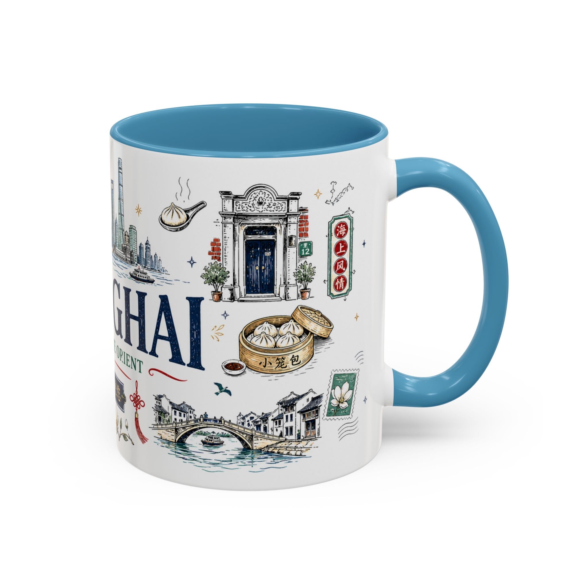 Shanghai Coffee Mug | China Souvenir Travel Gift | Accent Color Ceramic 11oz 15oz