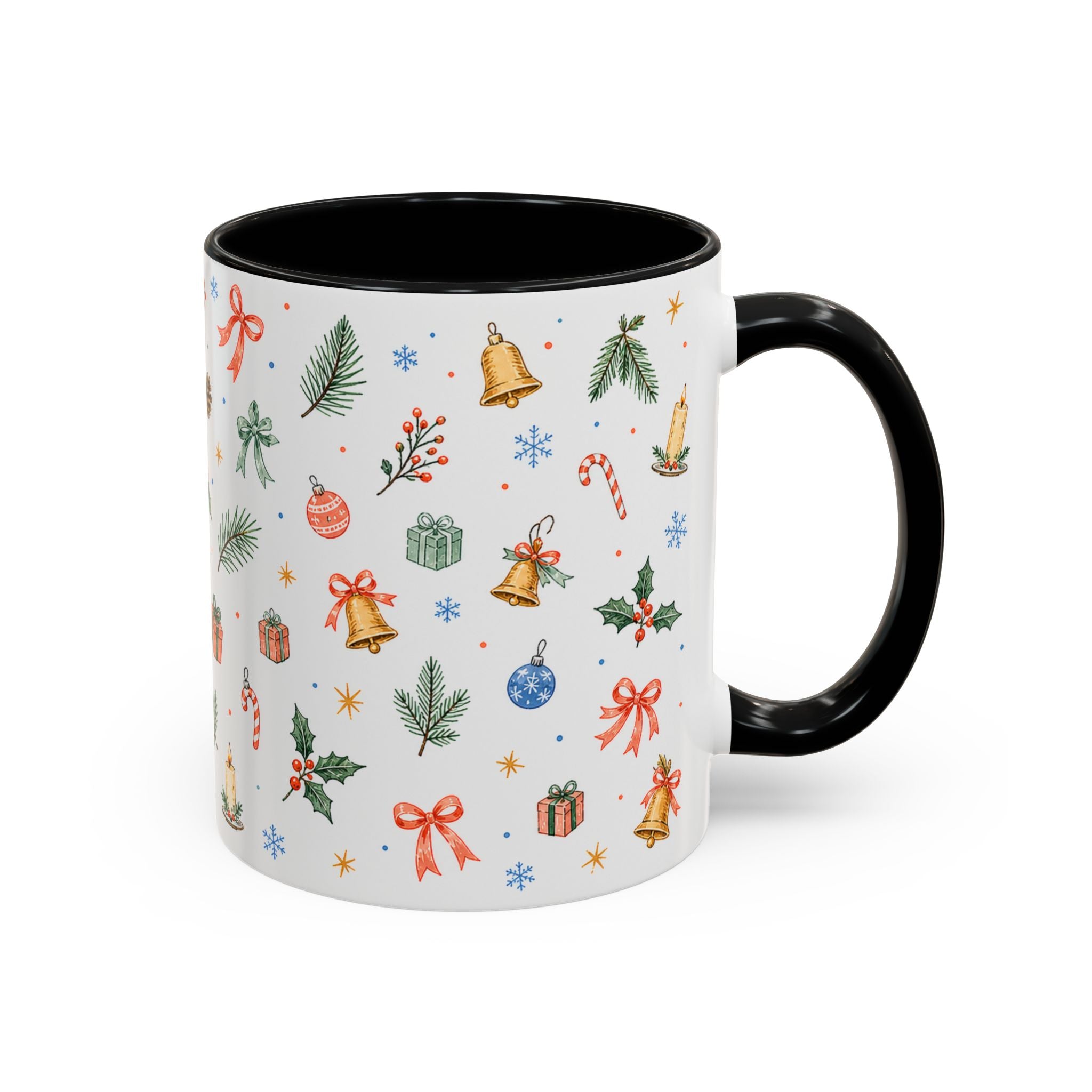 Christmas Bell Mug | Ribbon Gift Watercolor Holiday Cup | Accent Coffee Mug 11oz 15oz