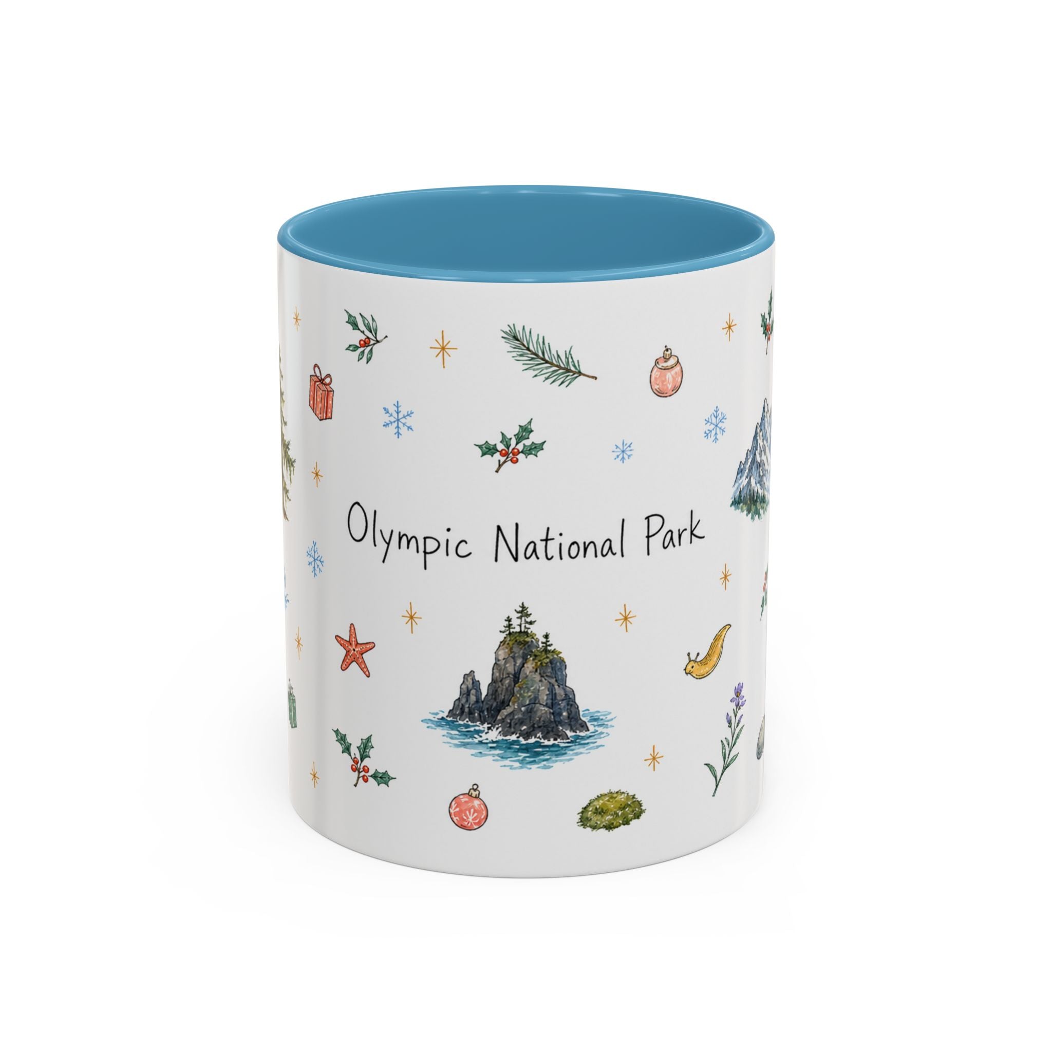 Olympic National Park Christmas Mug | Watercolor Travel Souvenir | Holiday Gift | Accent Ceramic Coffee Cup 11oz 15oz