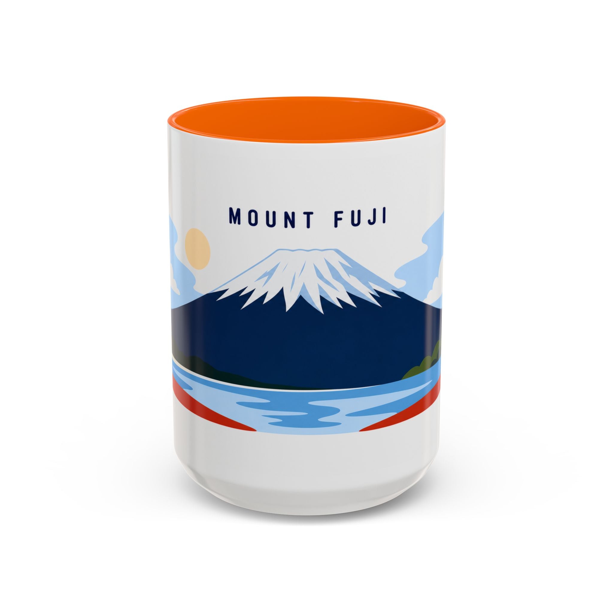 Mount Fuji Coffee Mug | Travel Destination Souvenir Gift | Accent Color Ceramic 11oz 15oz