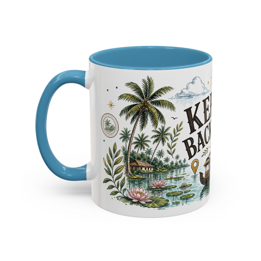 Kerala Backwaters Coffee Mug | Travel Destination Souvenir Gift | Accent Color Ceramic 11oz 15oz