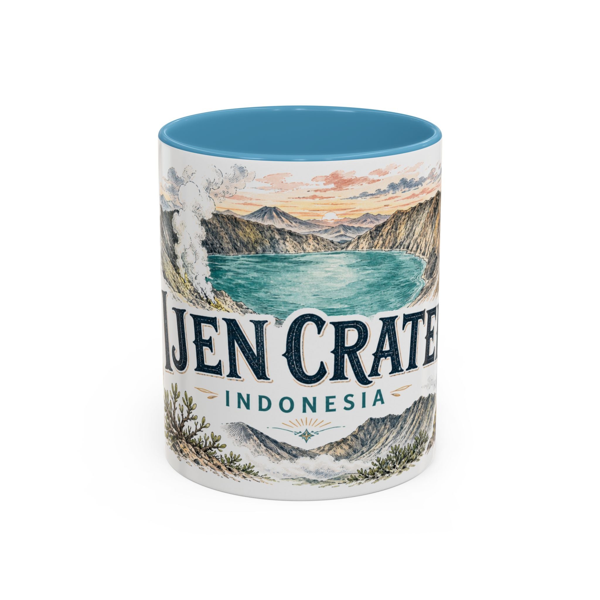 Ijen Crater Mug, Indonesia Travel Souvenir, Bucket List Gift, Accent Ceramic Coffee Mug 11oz 15oz