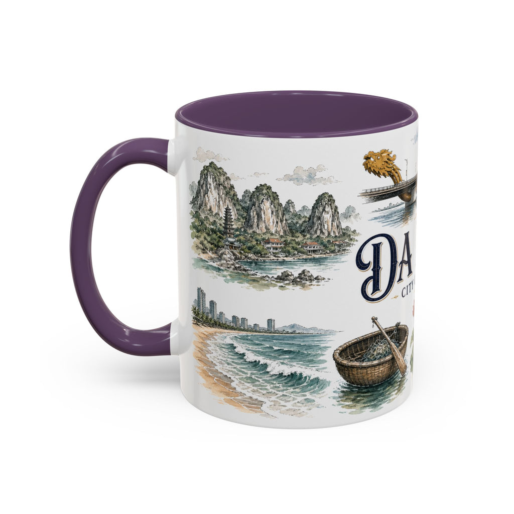 Da Nang Coffee Mug | Vietnam Travel Souvenir | Vintage Illustrated City Gift | 11 oz 15 oz Accent Mug