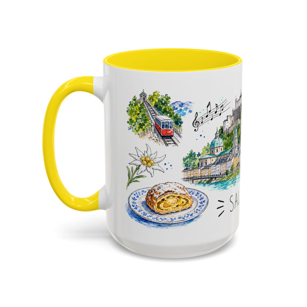 Salzburg Illustrated Travel Mug | City Souvenir Accent Coffee Mug | 11oz 15oz Ceramic Cup