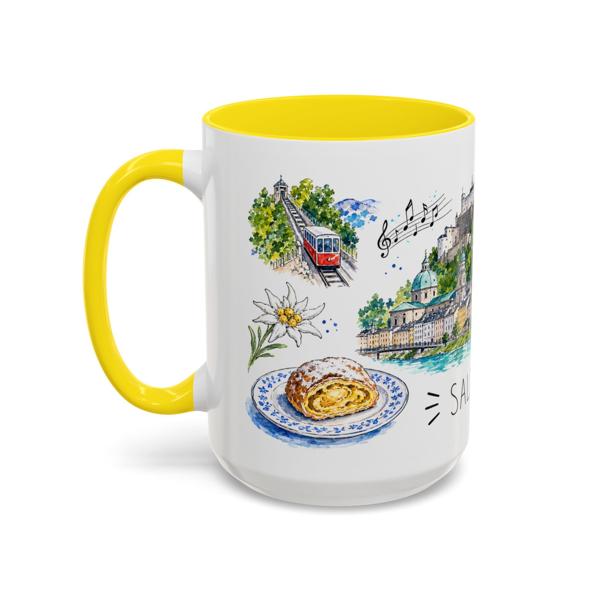Salzburg Illustrated Travel Mug | City Souvenir Accent Coffee Mug | 11oz 15oz Ceramic Cup