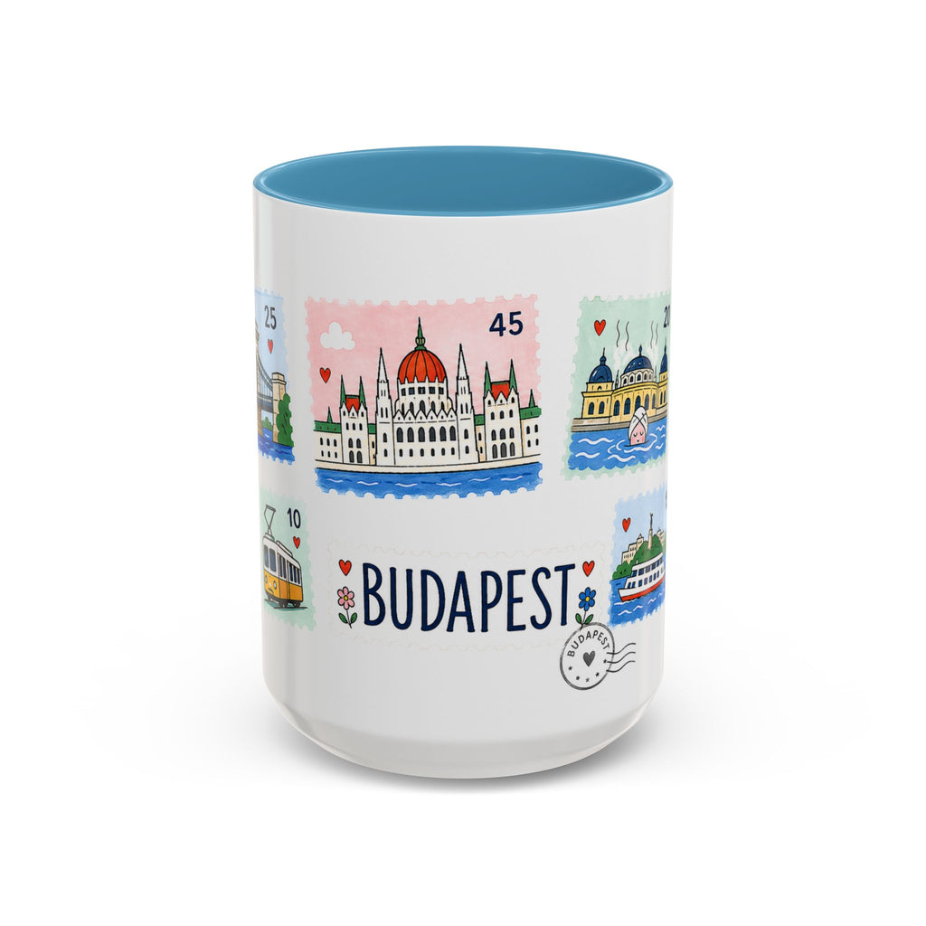 Budapest Coffee Mug | Postage Stamp Collage Mug | Travel Souvenir Accent Cup 11oz 15oz