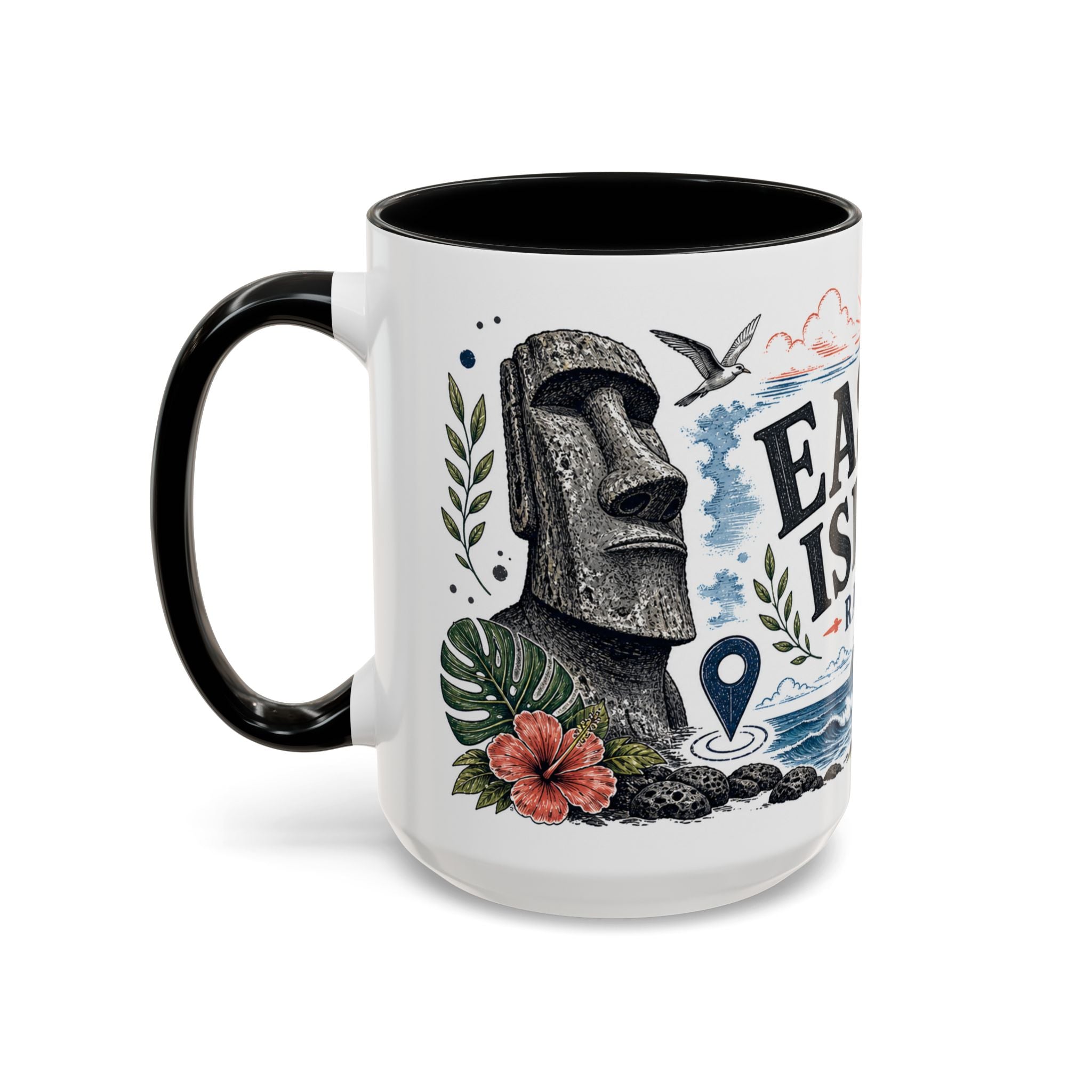 Easter Island Coffee Mug | Travel Destination Souvenir Gift | Accent Color Ceramic 11oz 15oz