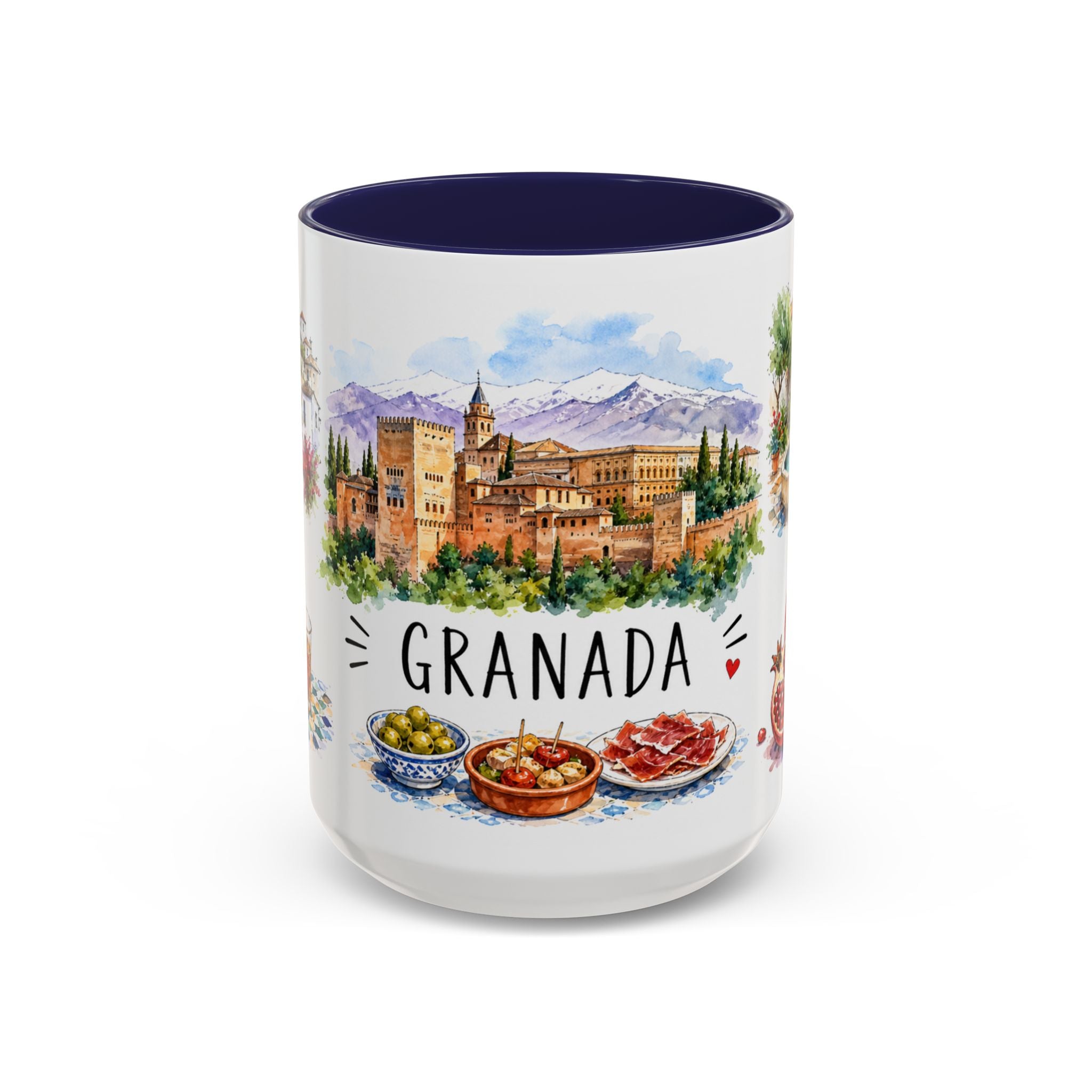 Granada Illustrated Travel Mug | City Souvenir Accent Coffee Mug | 11oz 15oz Ceramic Cup