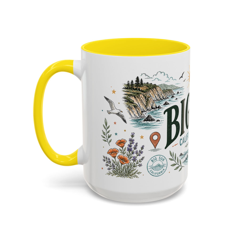 Big Sur Coffee Mug | Travel Destination Souvenir Gift | Accent Color Ceramic 11oz 15oz