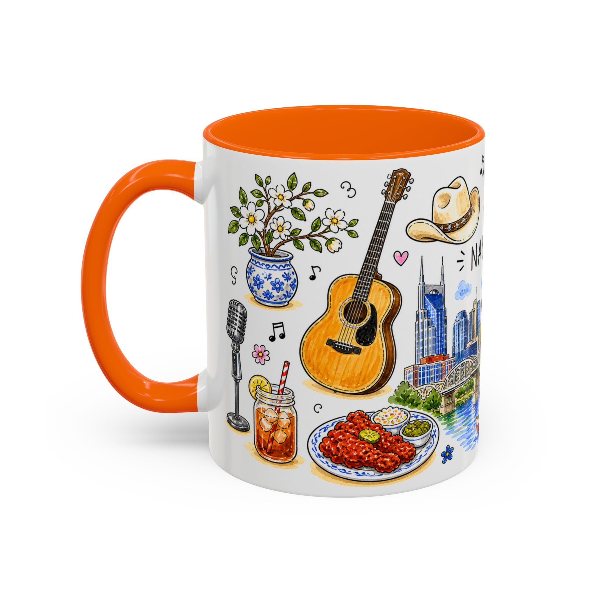 Nashville Illustrated Travel Mug | City Souvenir Accent Coffee Mug | 11oz 15oz Ceramic Cup