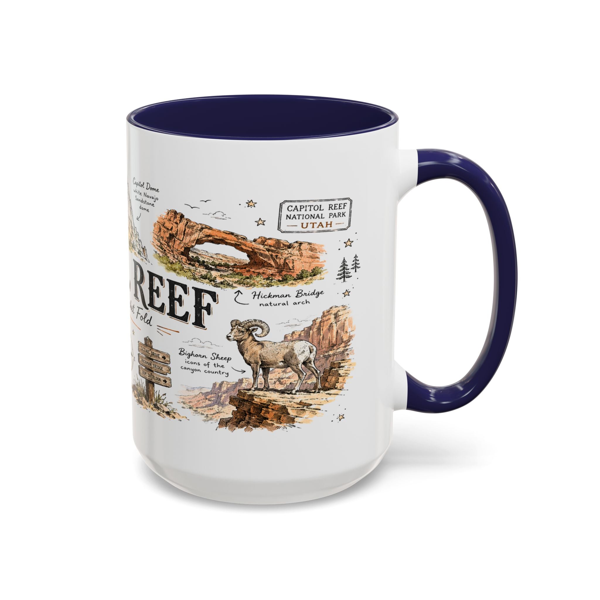Capitol Reef National Park Coffee Mug | Utah Sandstone Canyon Hiking Gift | Accent Color Ceramic 11oz 15oz