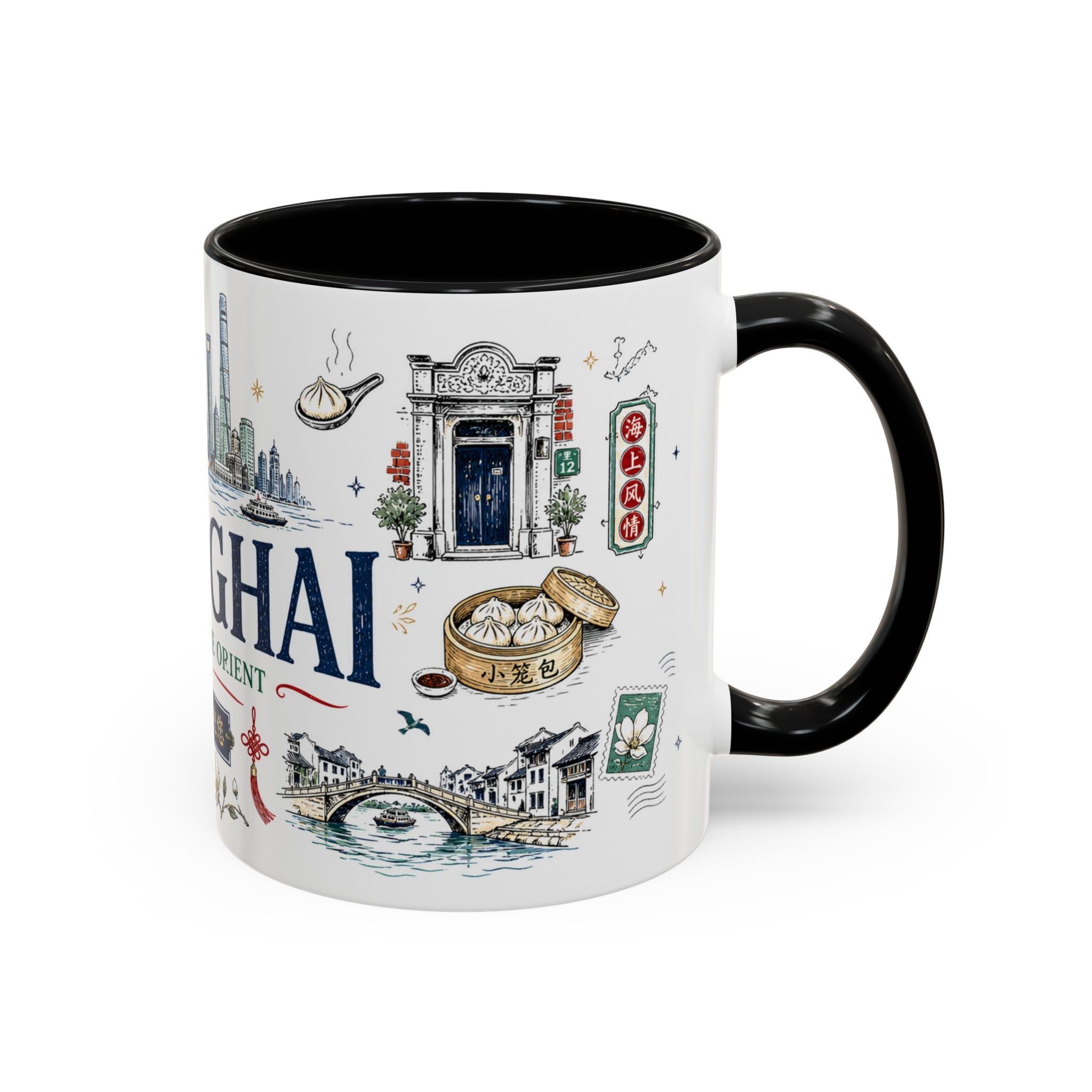 Shanghai Coffee Mug | China Souvenir Travel Gift | Accent Color Ceramic 11oz 15oz