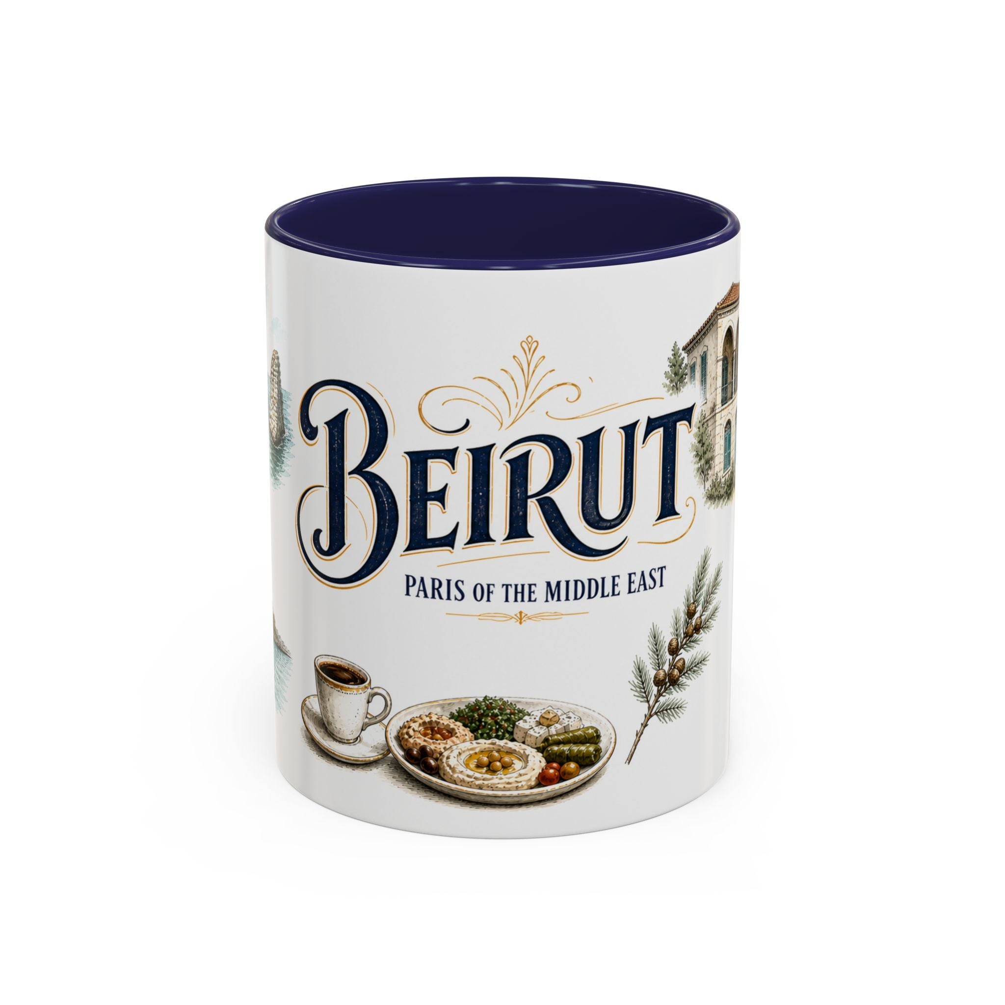 Beirut Coffee Mug | Lebanon Travel Souvenir | Vintage Illustrated City Gift | 11 oz 15 oz Accent Mug