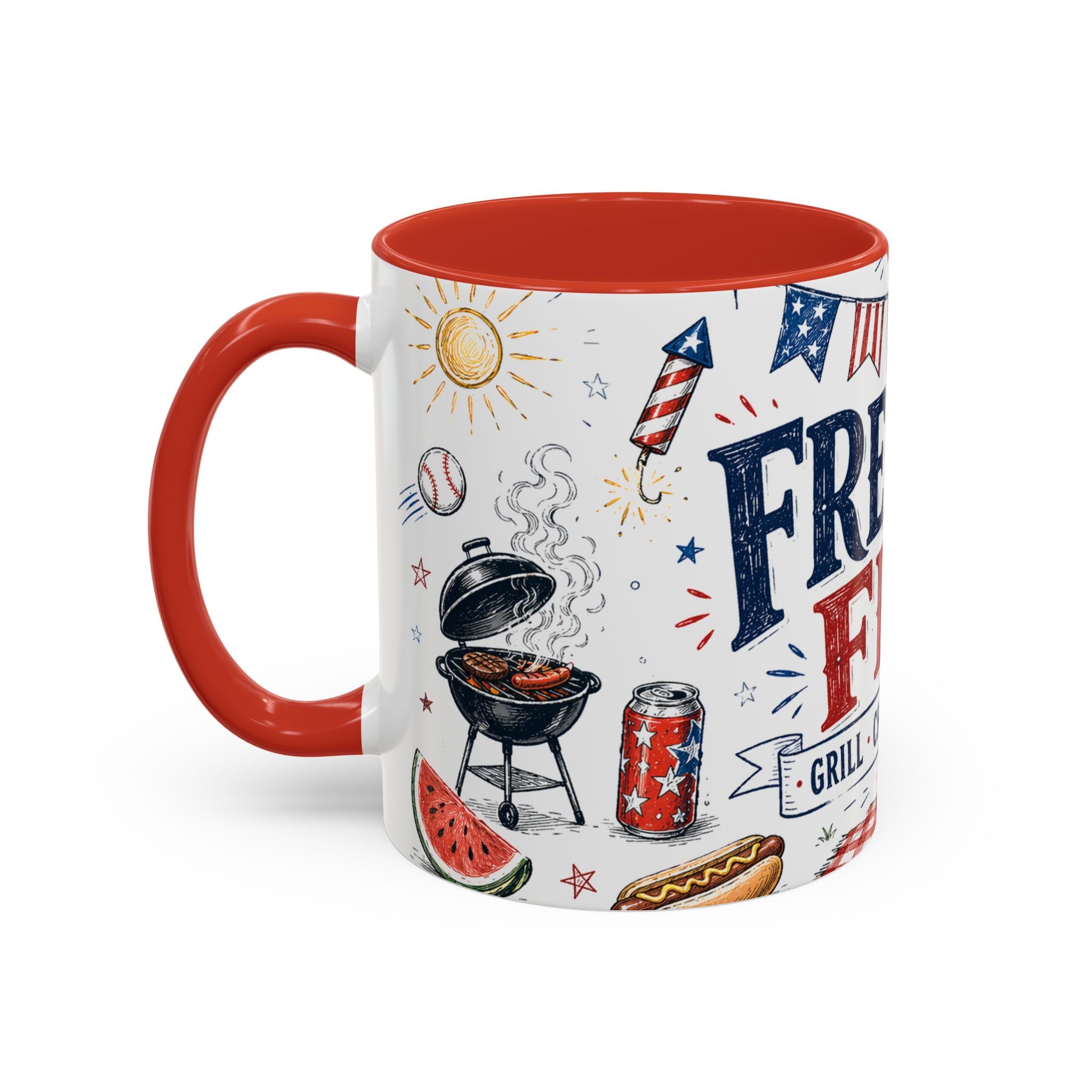Freedom Fest Coffee Mug | Grill Chill Fireworks 4th of July | Accent Color Ceramic 11oz 15oz