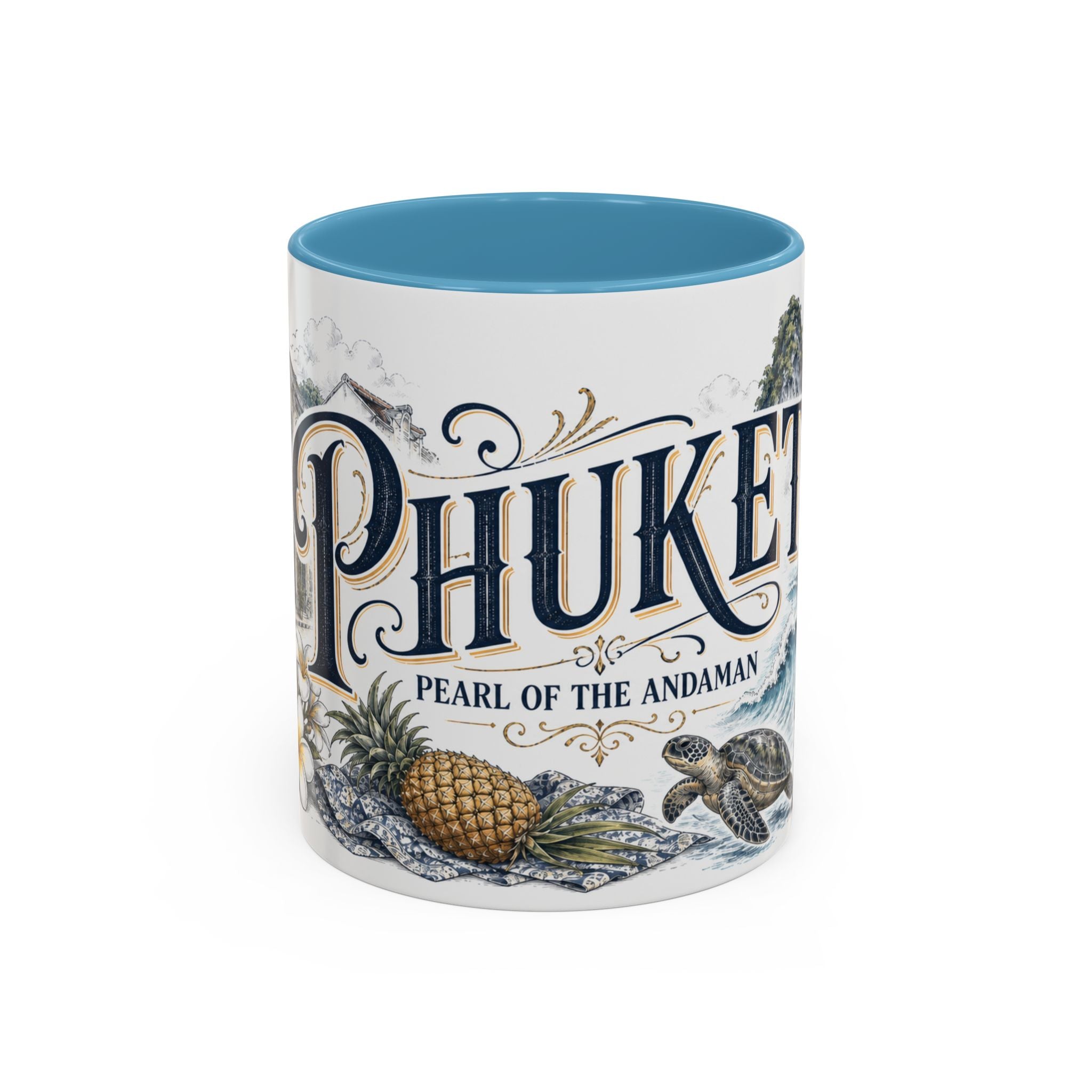 Phuket Coffee Mug | Thailand Travel Souvenir | Vintage Illustrated City Gift | 11 oz 15 oz Accent Mug