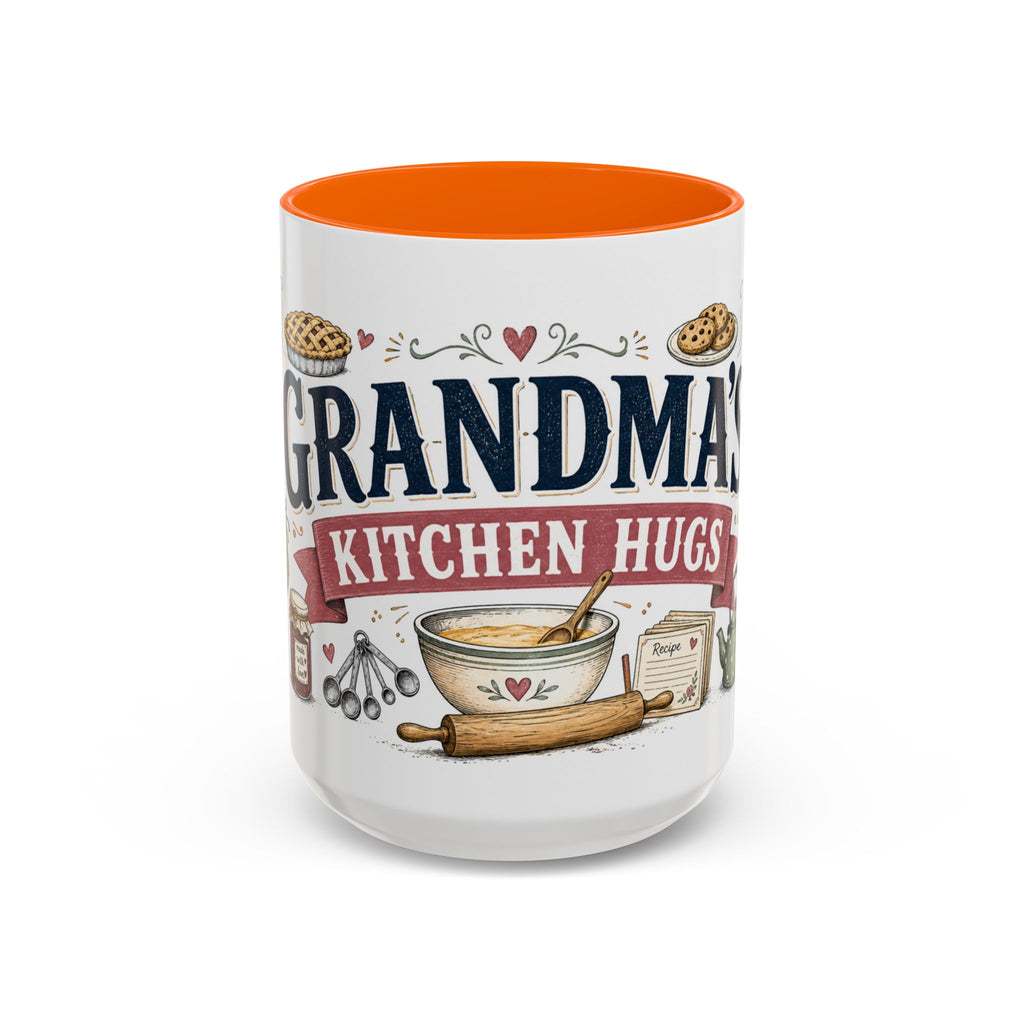 Grandma's Kitchen Hugs Coffee Mug | Gift From Grandkids | Accent Color Ceramic 11oz 15oz