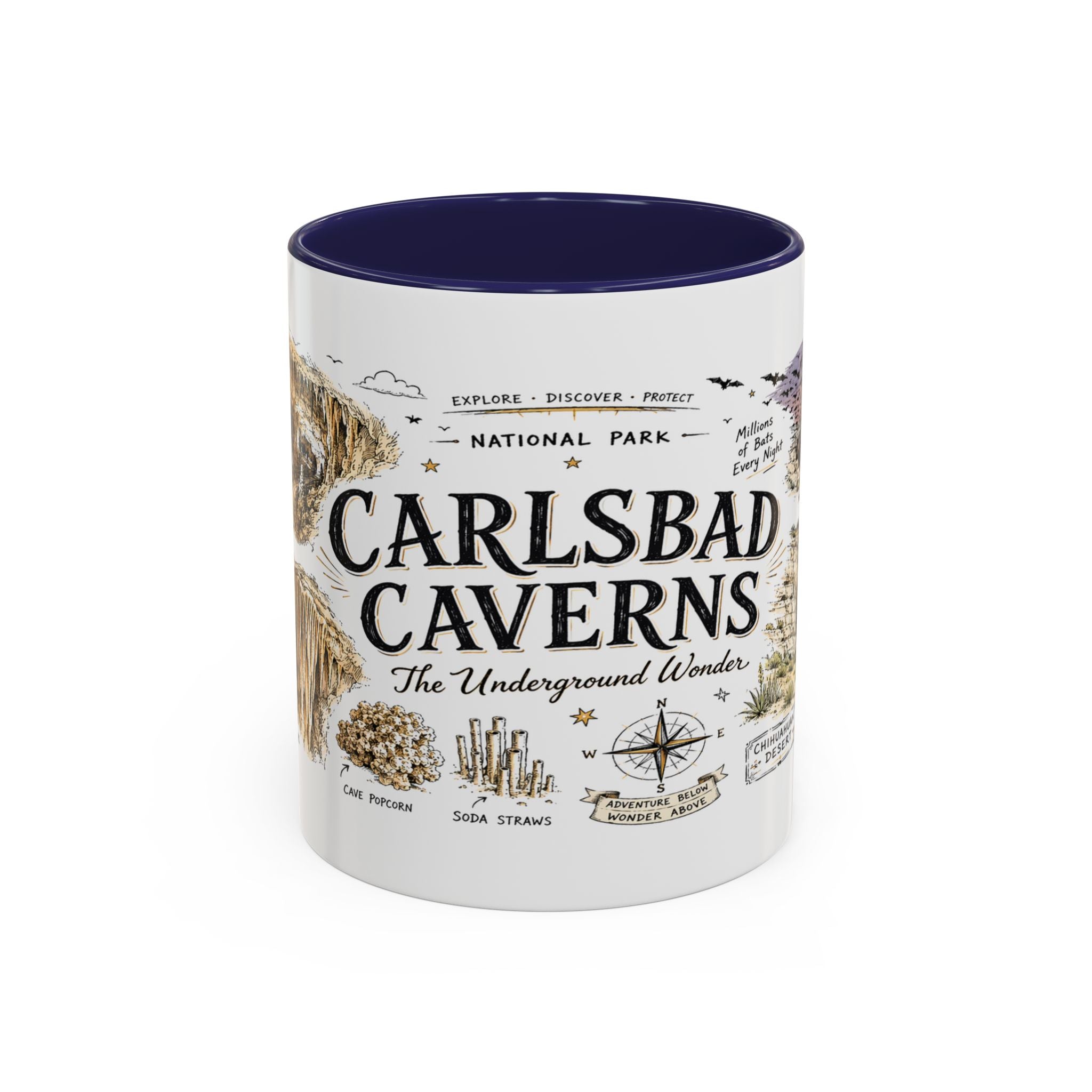 Carlsbad Caverns National Park Coffee Mug | New Mexico Cave Exploration Bat Gift | Accent Color Ceramic 11oz 15oz