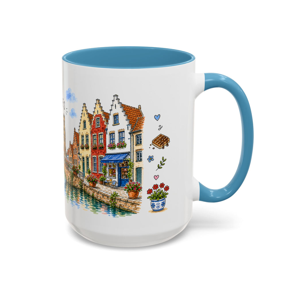 Bruges Illustrated Travel Mug | Belgium Souvenir Accent Coffee Mug | 11oz 15oz Ceramic Cup