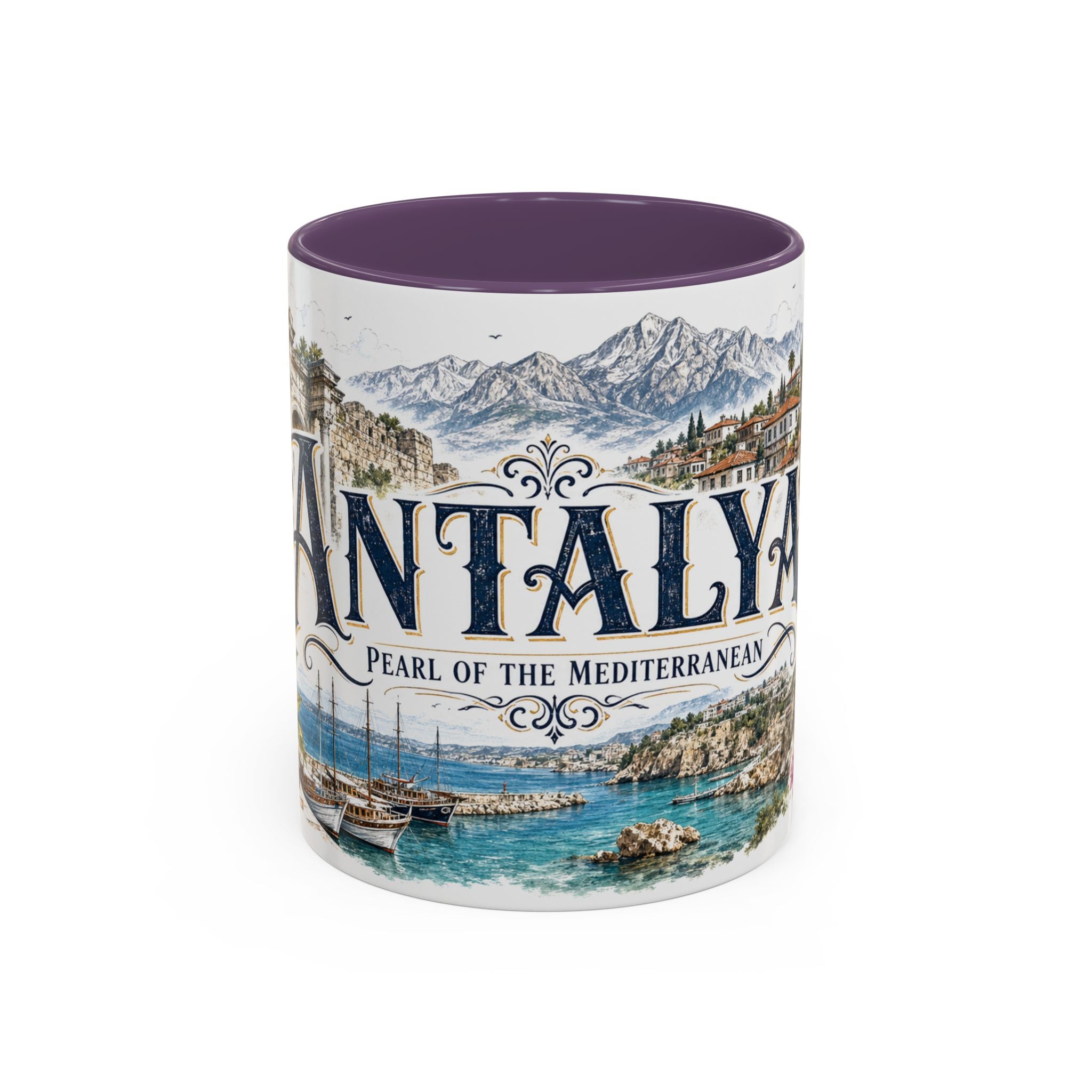 Antalya Coffee Mug | Turkey Travel Souvenir | Vintage Illustrated City Gift | 11 oz 15 oz Accent Mug