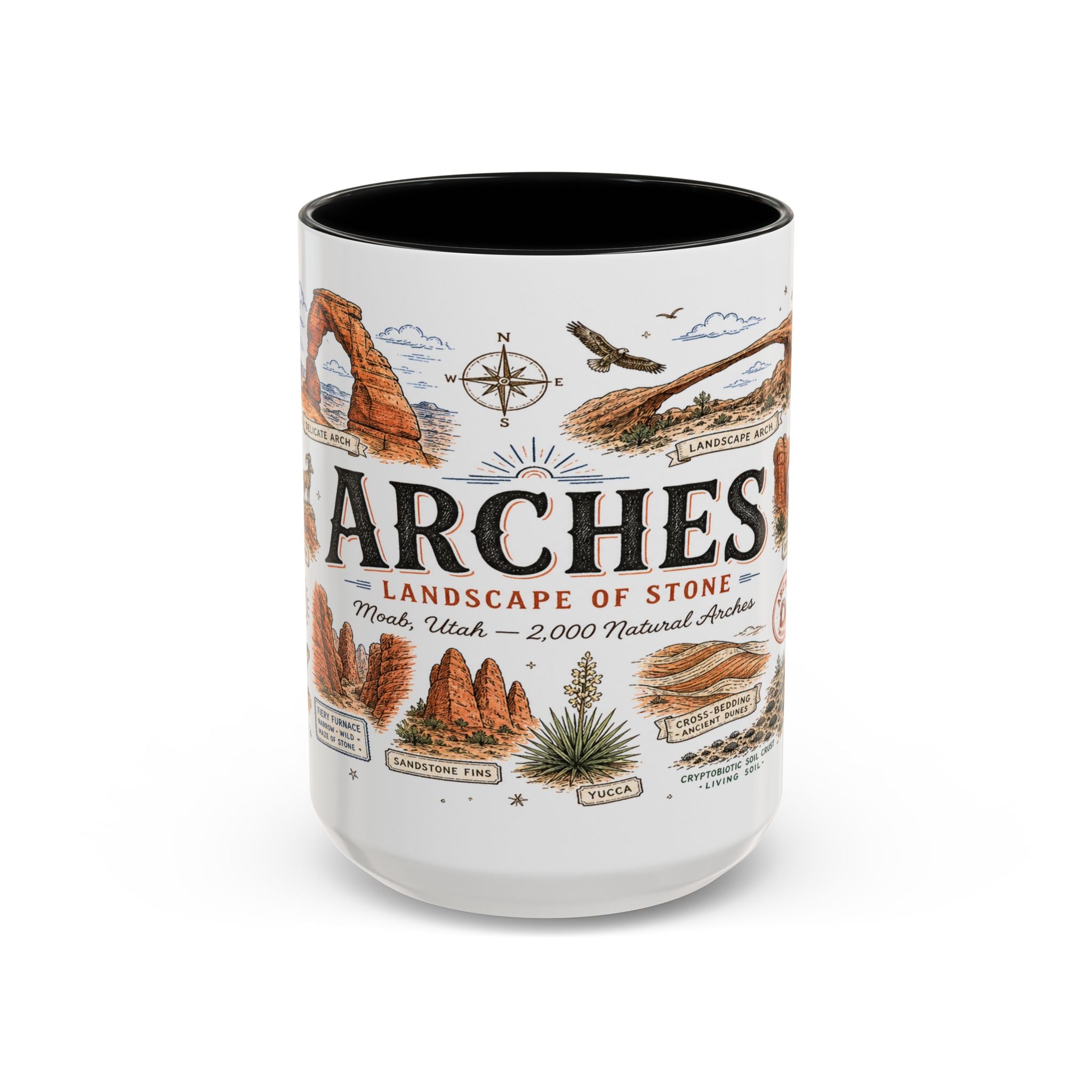 Arches Coffee Mug | National Park Hiking Utah Gift | Accent Color Ceramic 11oz 15oz